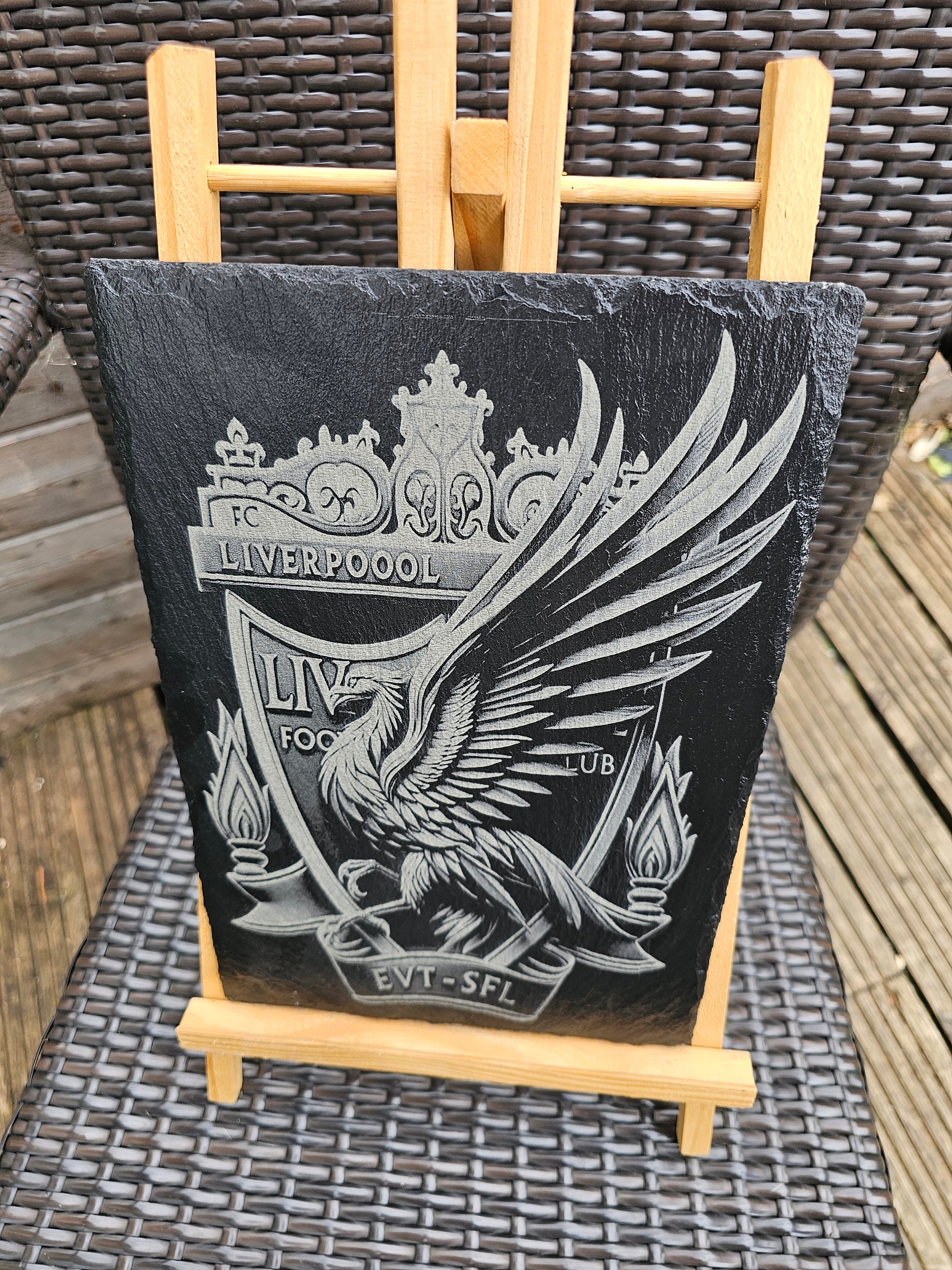 slate Liverpoool FC Crest with Liver Bird Laser Engraved Slate Plaque
