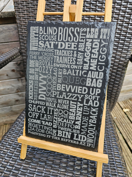 slate Liverpool Scouse Slang Word Art | 30cm x 20cm Laser Engraved