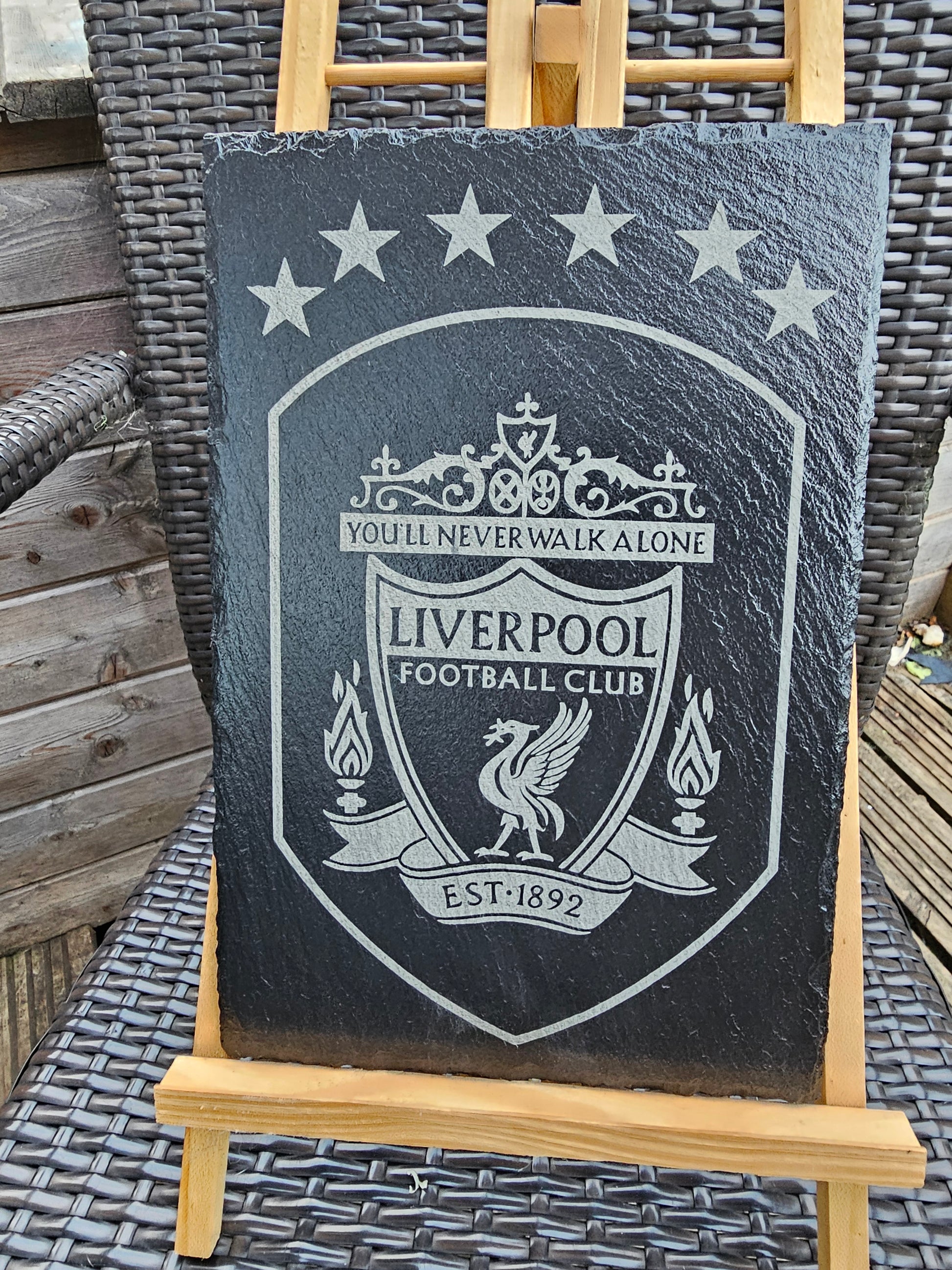 slate Liverpool FC 6 Stars Crest Plaque | 30cm x 20cm | Laser Engraved