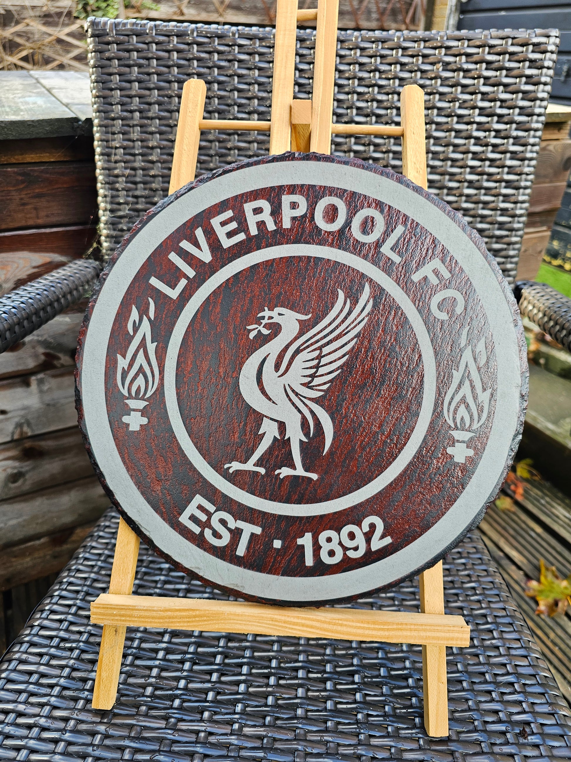 slate Liverpool FC Round Plaque – 30cm | Liverbird Logo Wall Art