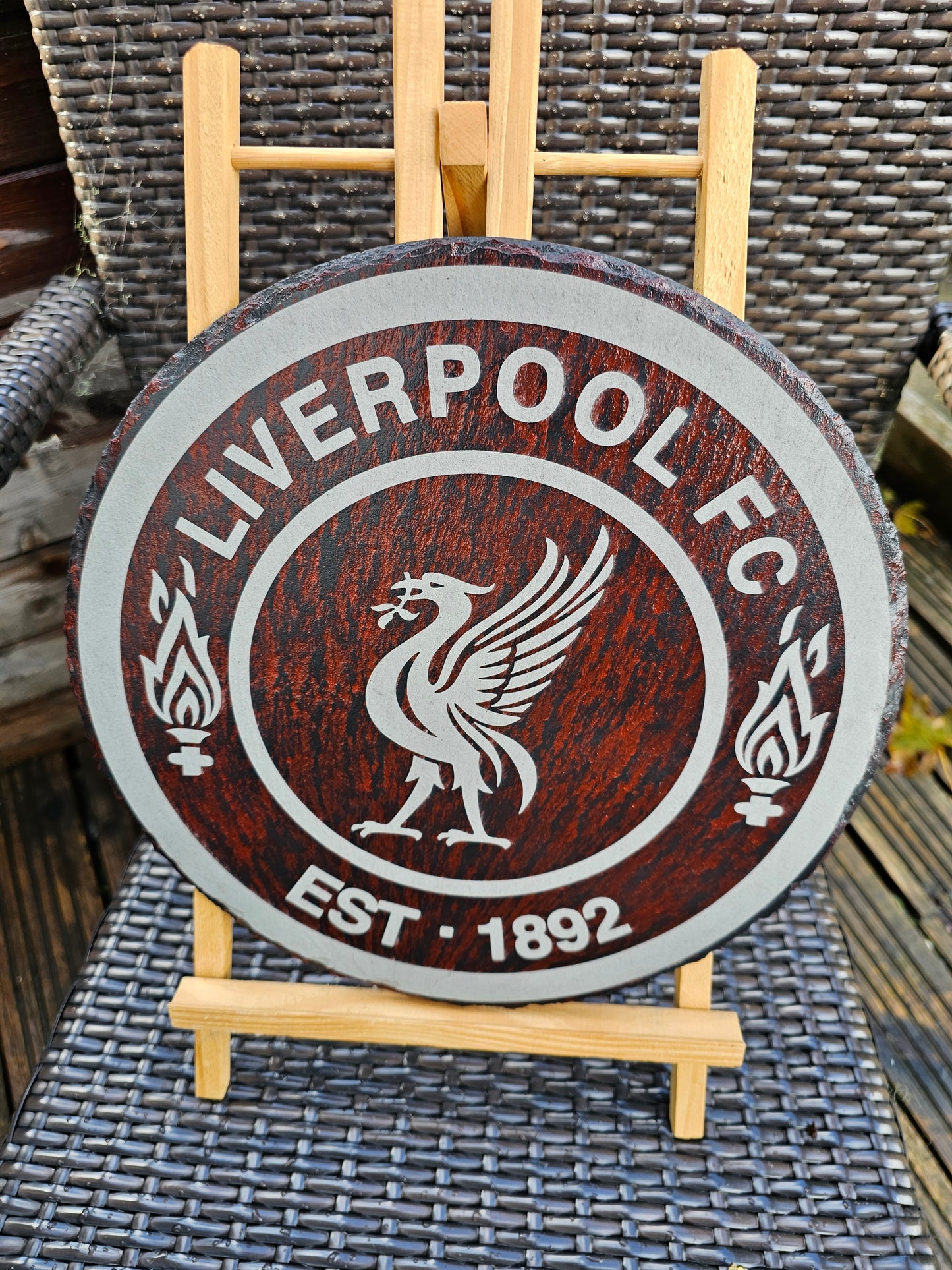 slate Liverpool FC Round Plaque – 30cm | Liverbird Logo Wall Art