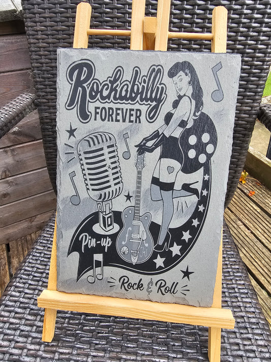 slate Rockabilly Forever Plaque – Pin-Up Rock & Roll Design |