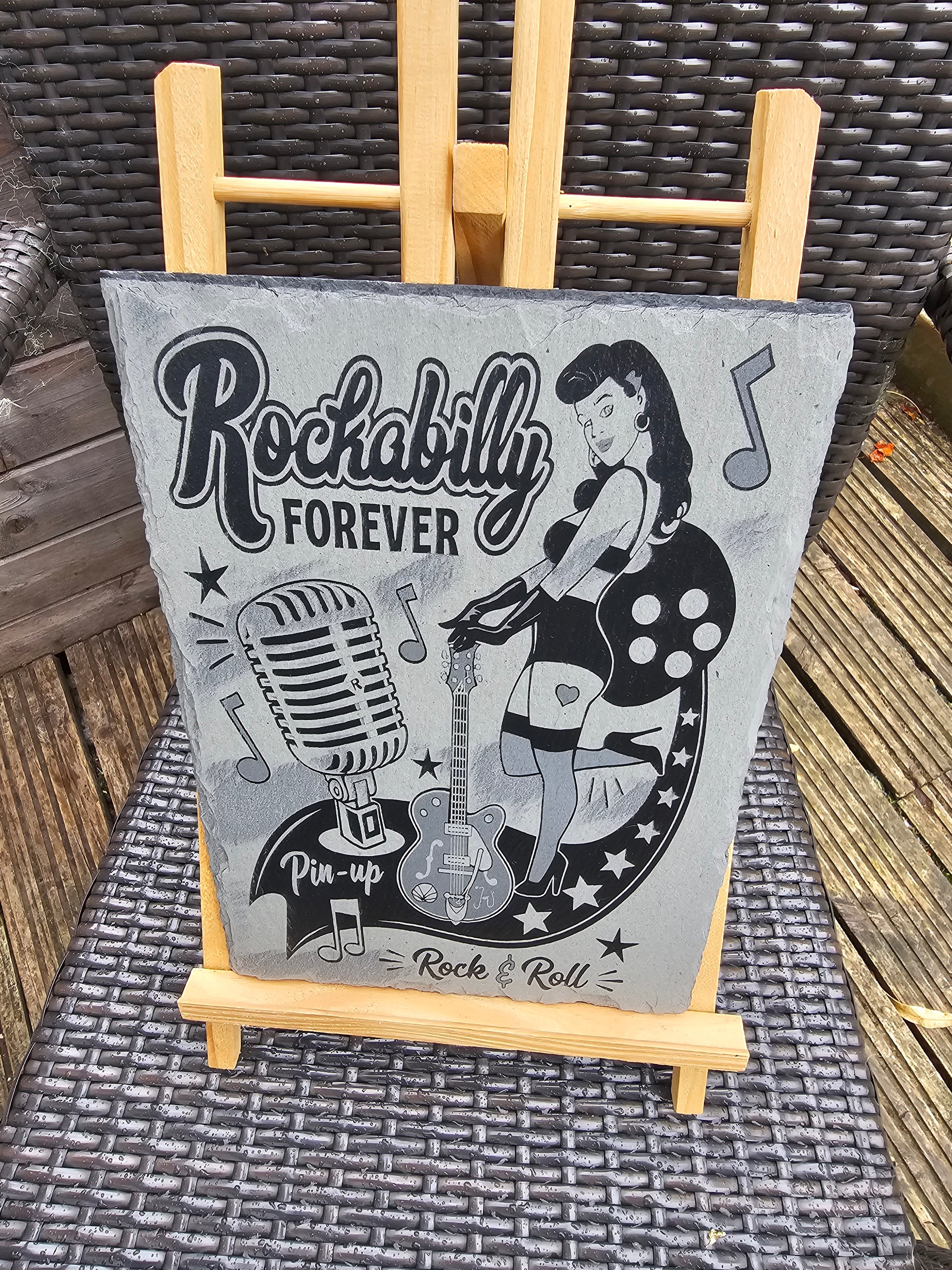 slate Rockabilly Forever Plaque – Pin-Up Rock & Roll Design |
