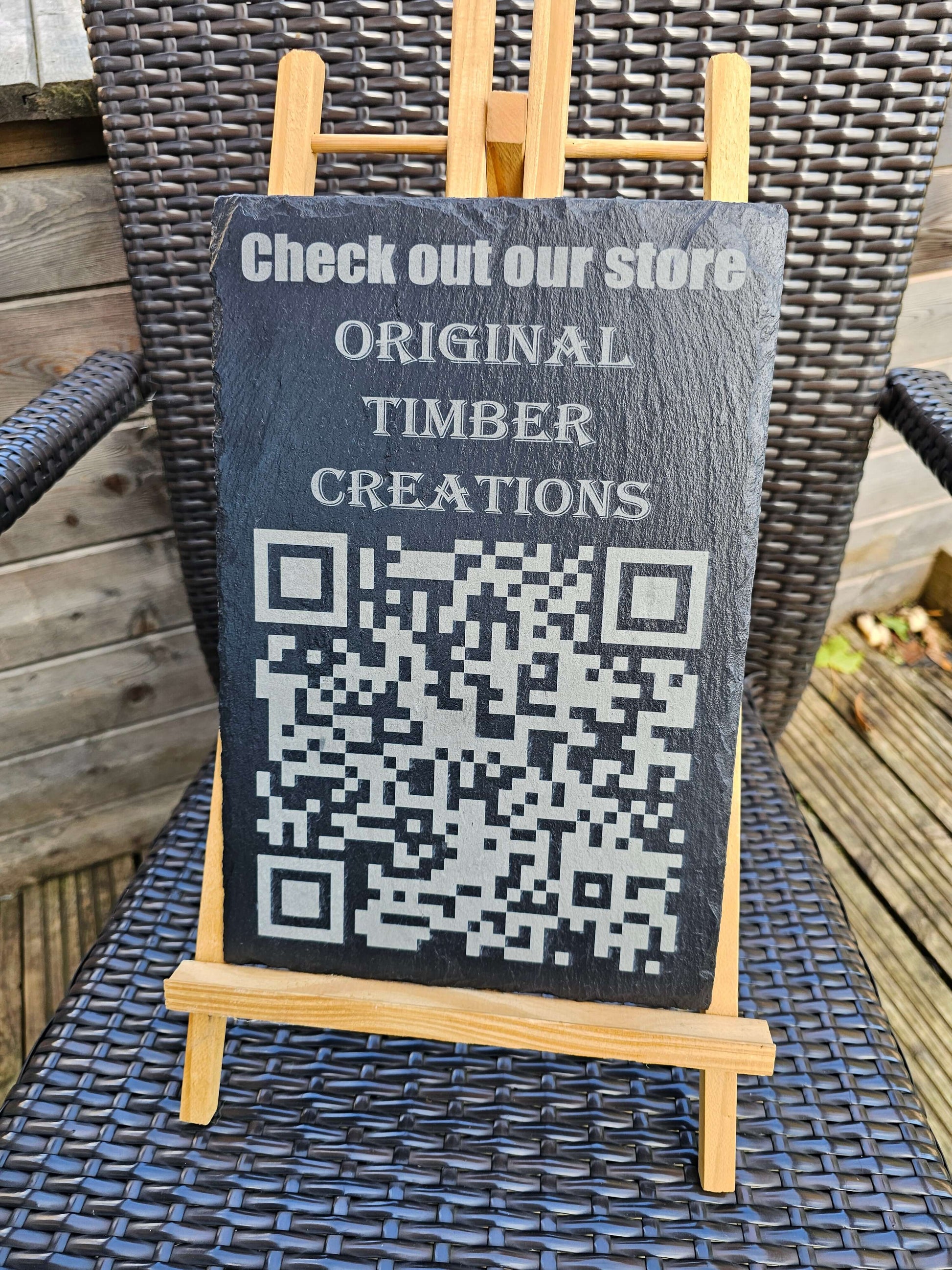 slate sign 30cm x 20cm Laser Engraved Slate QR Code Sign Custom Store