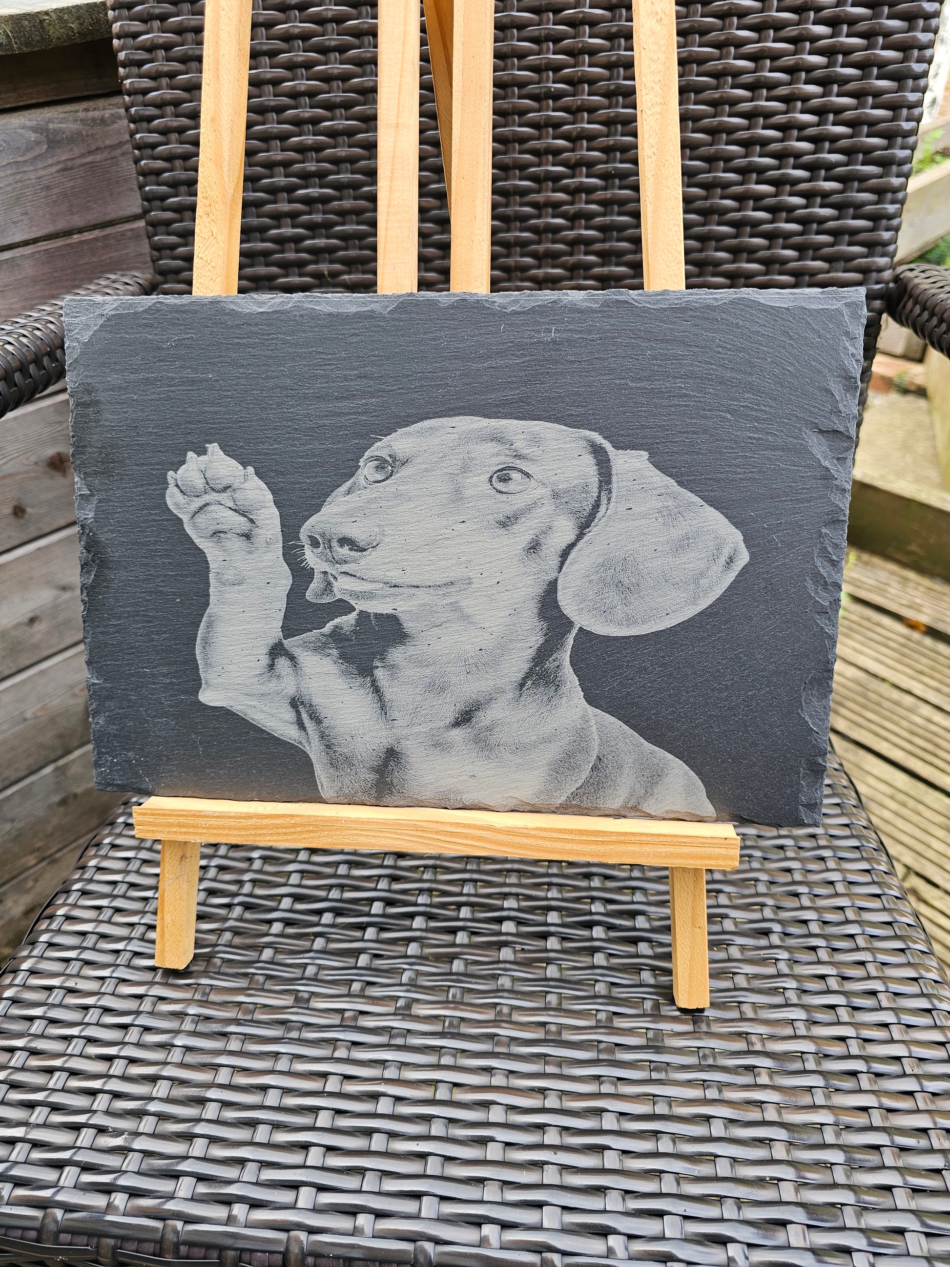 Slate Plaque 30cm x 20cm Laser Engraved Dachshund Dog – Handmade UK