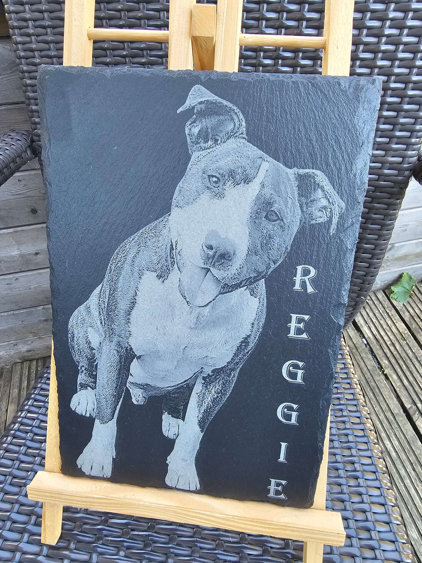 Slate plaque.Laser Engraved Dog Portrait on Slate – 10x10cm or 30x20cm – Custom Pet Memorial Gift