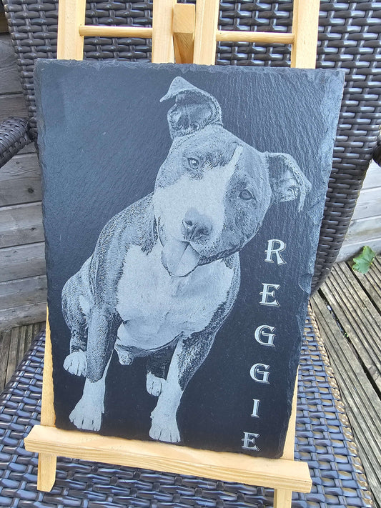 Slate plaque.Laser Engraved Dog Portrait on Slate – 10x10cm or 30x20cm – Custom Pet Memorial Gift