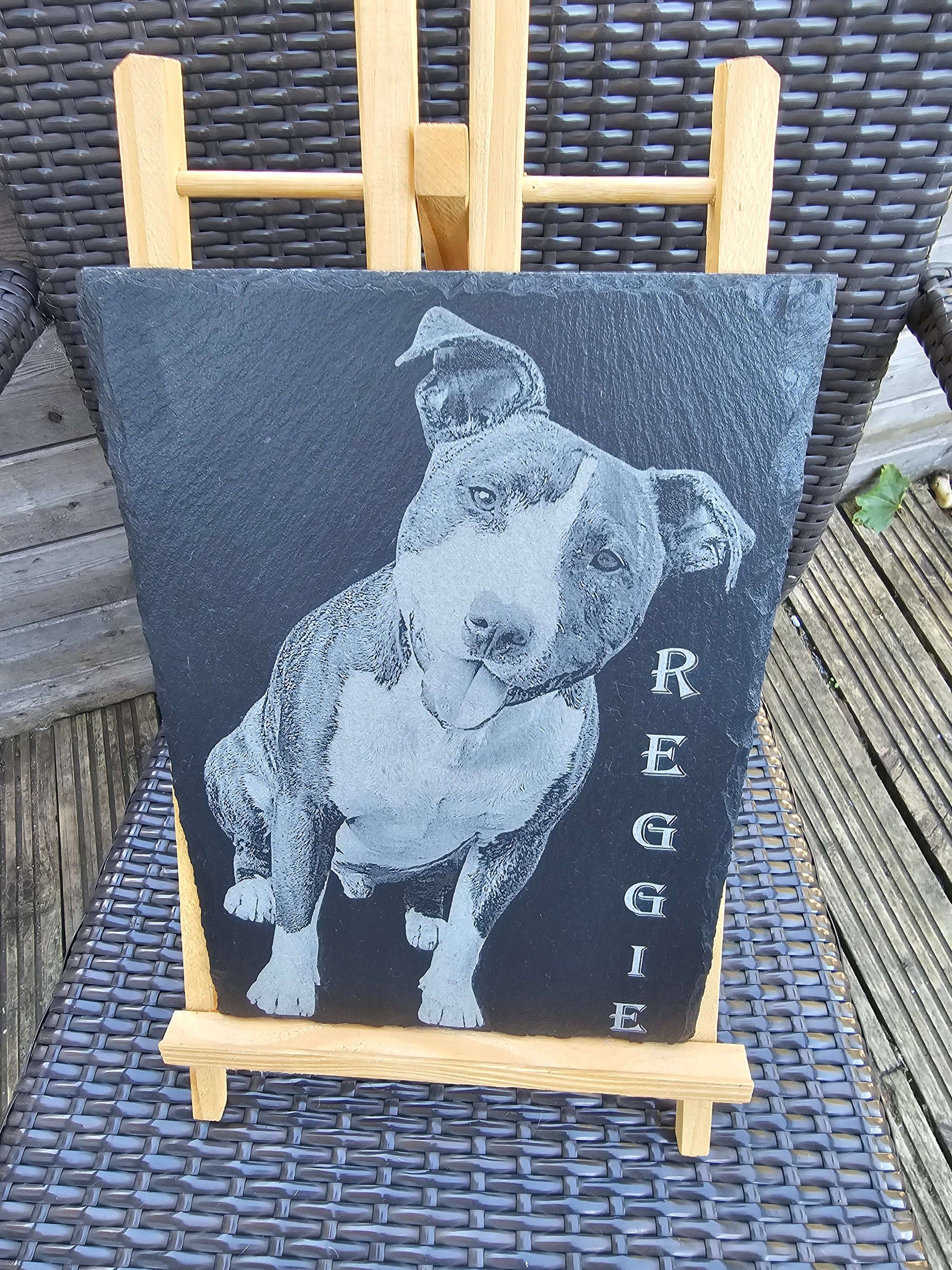 Slate plaque.Laser Engraved Dog Portrait on Slate – 10x10cm or 30x20cm – Custom Pet Memorial Gift
