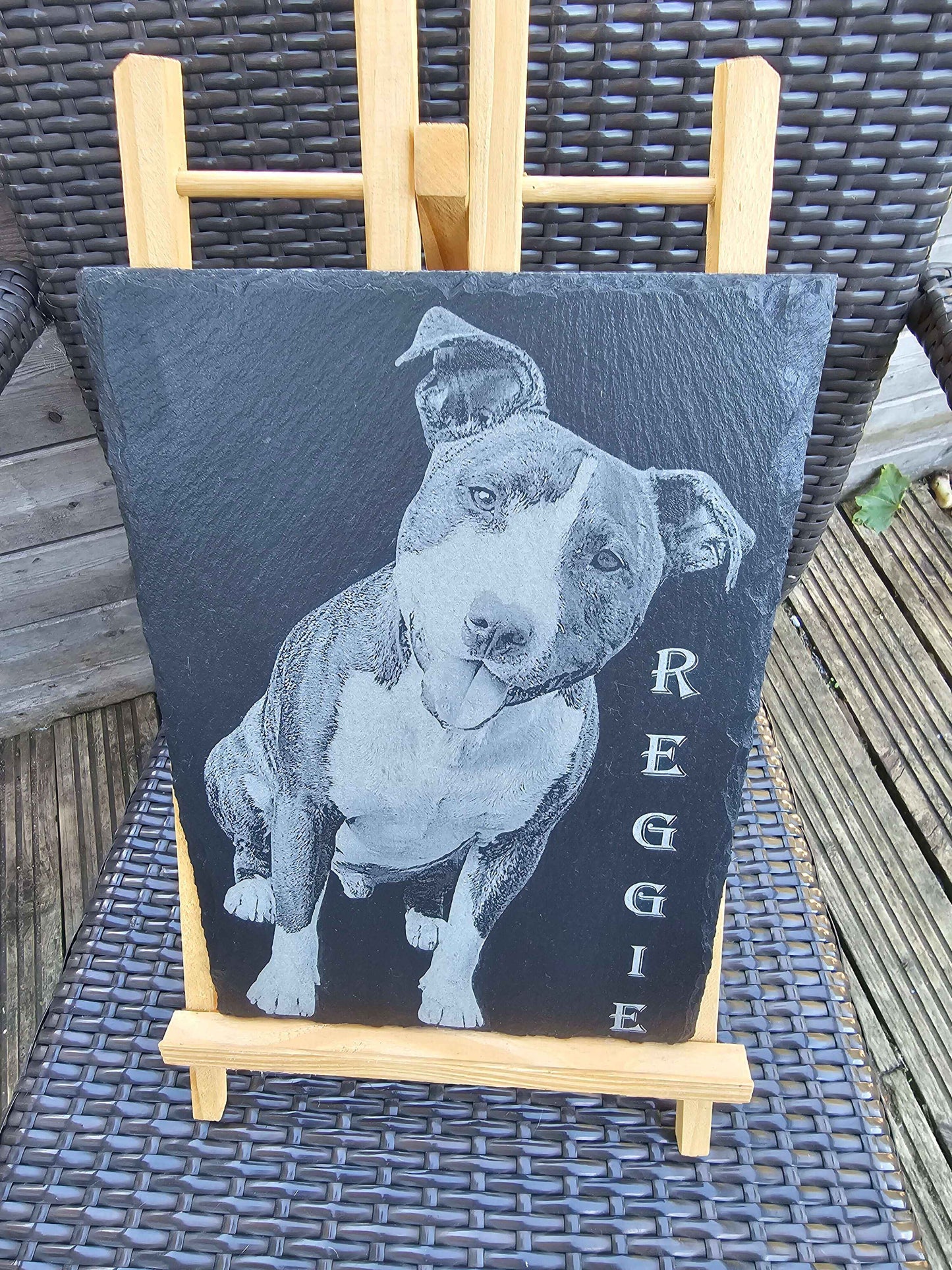 Slate plaque.Laser Engraved Dog Portrait on Slate – 10x10cm or 30x20cm – Custom Pet Memorial Gift