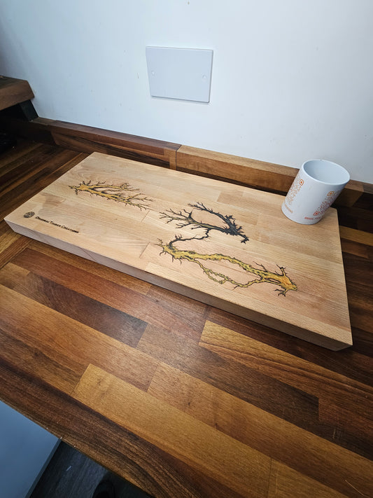 Chopping Board – Large Fractal Burned Wooden Design 610x300x38