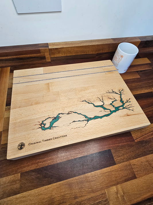 Chopping Board – Handmade Fractal Burned with Resin Inlay 400mm x300mm