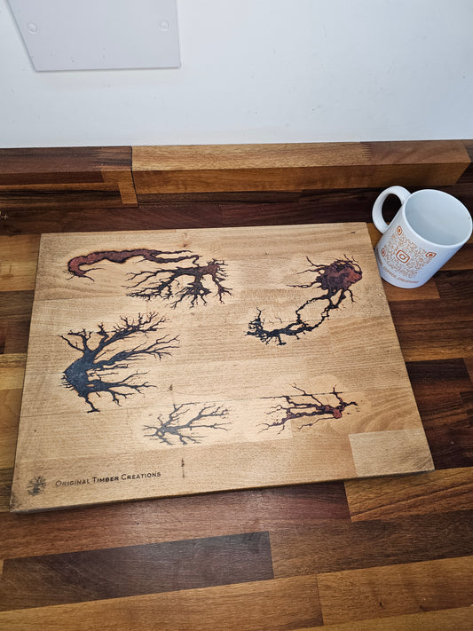 Chopping Board – Red Resin Fractal Burn 400 × 300 × 38mm