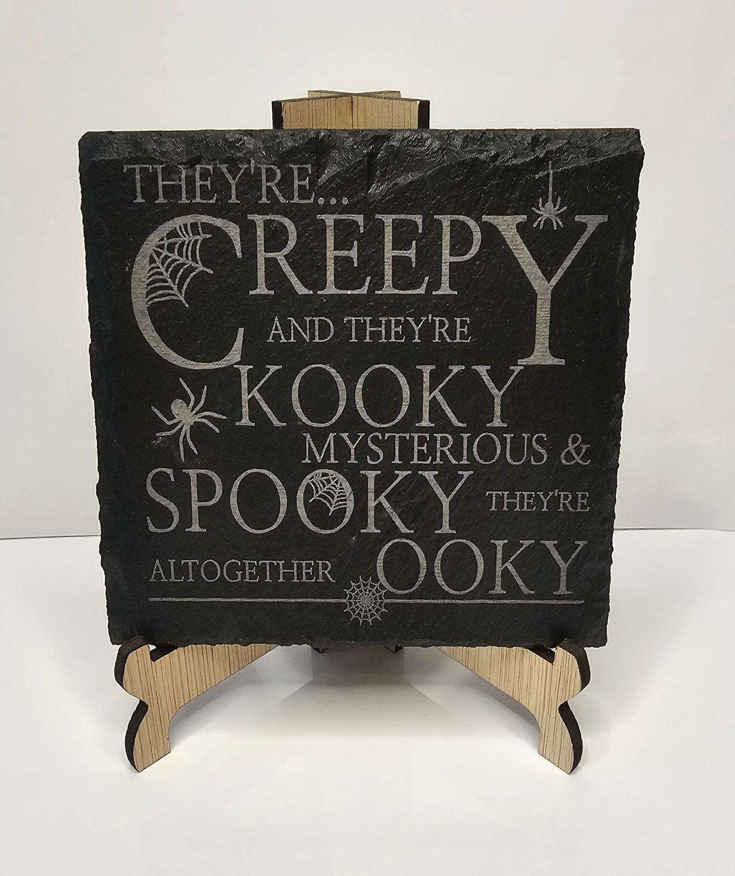 slate “They’re Creepy and They’re Kooky” Coasters – Laser Engraved