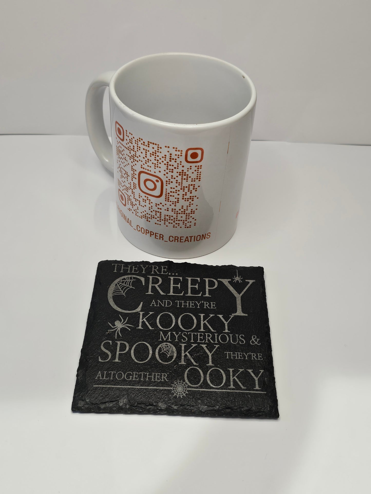 slate “They’re Creepy and They’re Kooky” Coasters – Laser Engraved