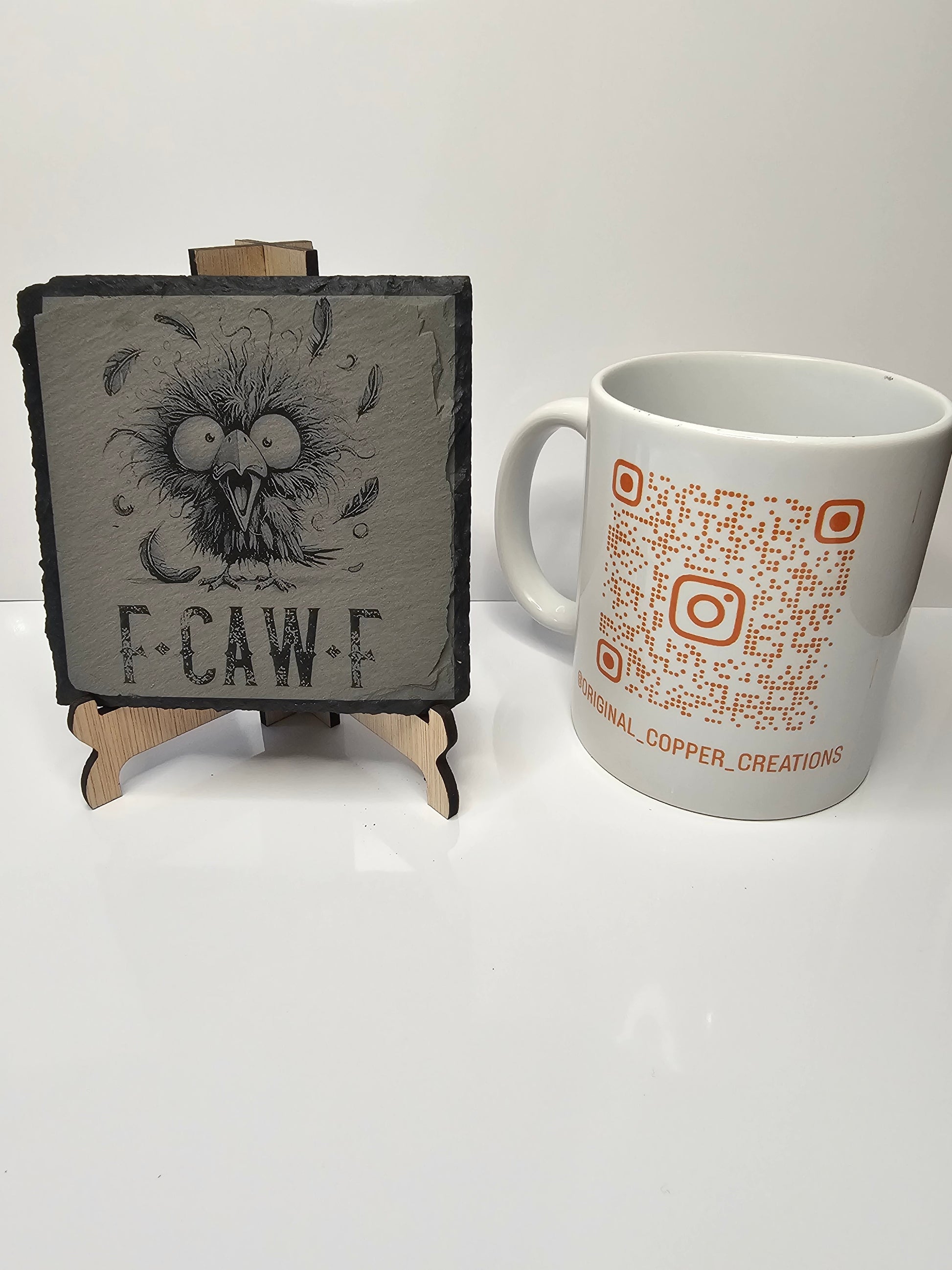 slate F•CAW•F Funny Bird Coasters – Laser Engraved Humorous Gift –