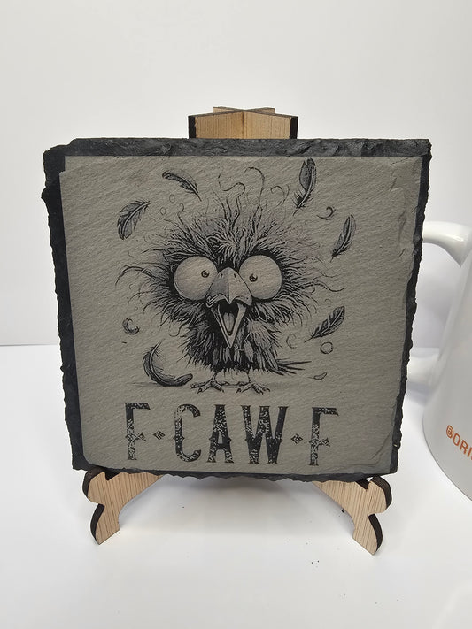 slate F•CAW•F Funny Bird Coasters – Laser Engraved Humorous Gift –