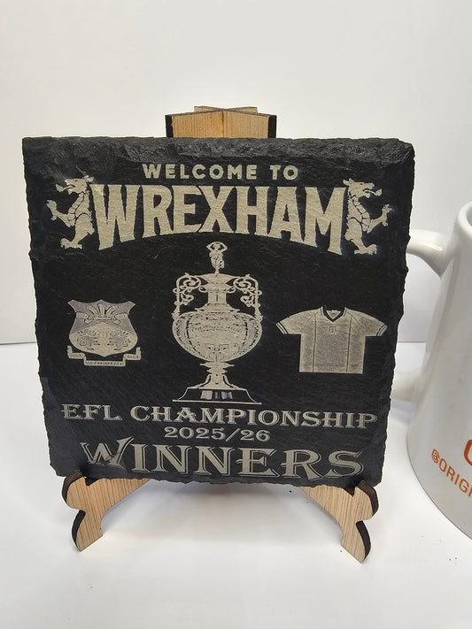 slate “Welcome to Wrexham – EFL Championship 2025/26 Winners” Coasters