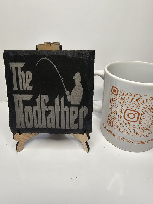 slate The Rodfather Fishing Coaster Set – Funny Gift for Fishermen
