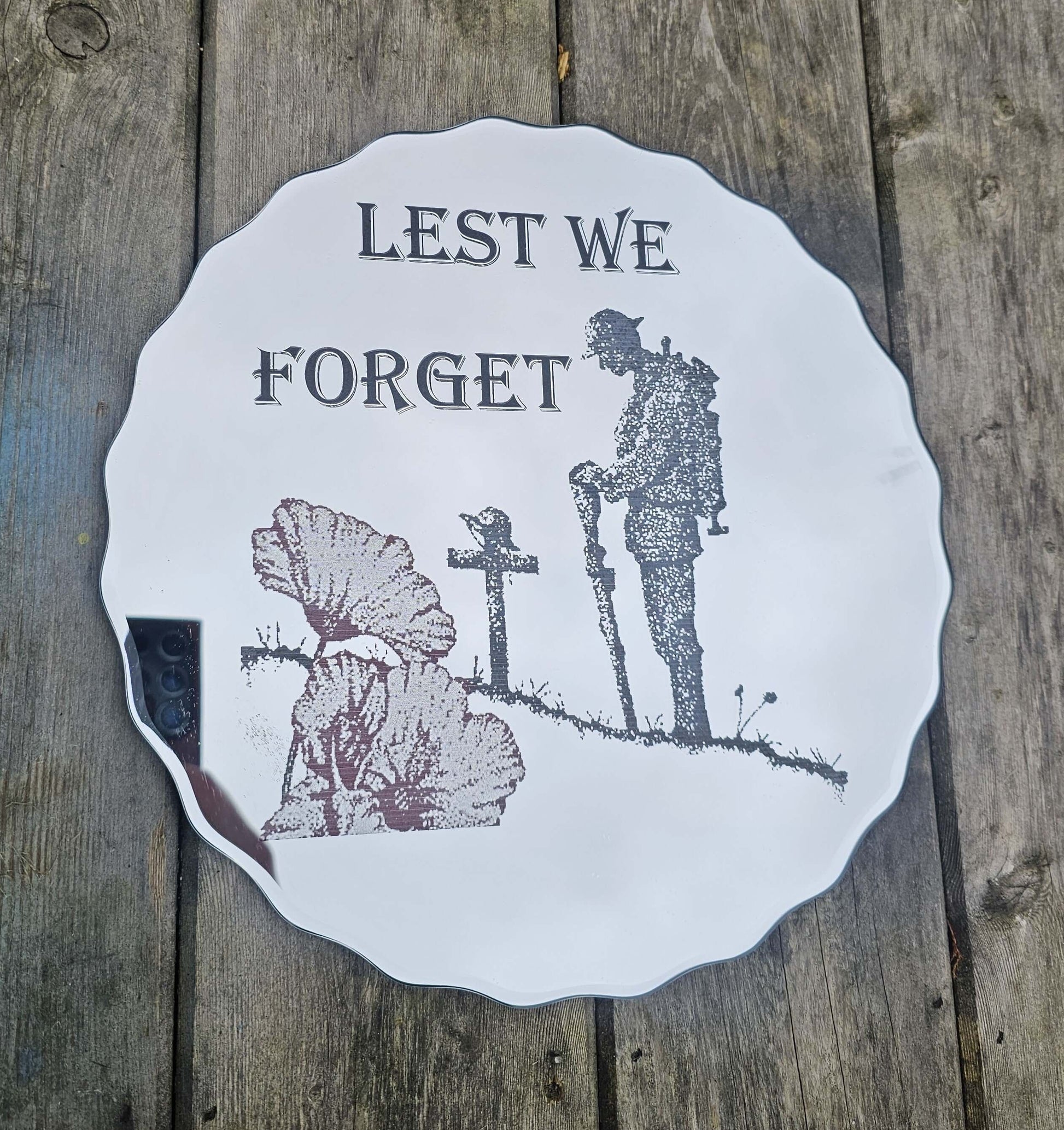 mirror Lest We Forget Mirror with Poppy Red Detail | 25cm Round