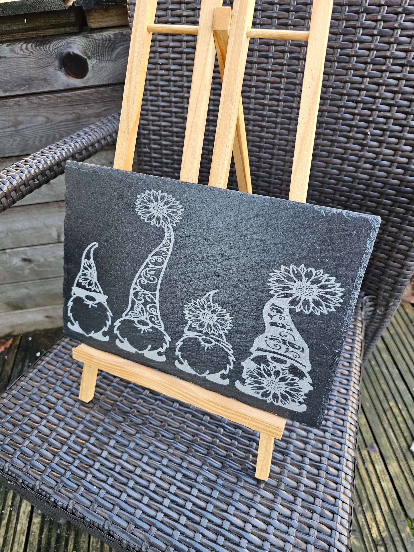 Slate Plaque Engraved Gnome Slate Plaque 30cm x 20cm Indoor Outdoor