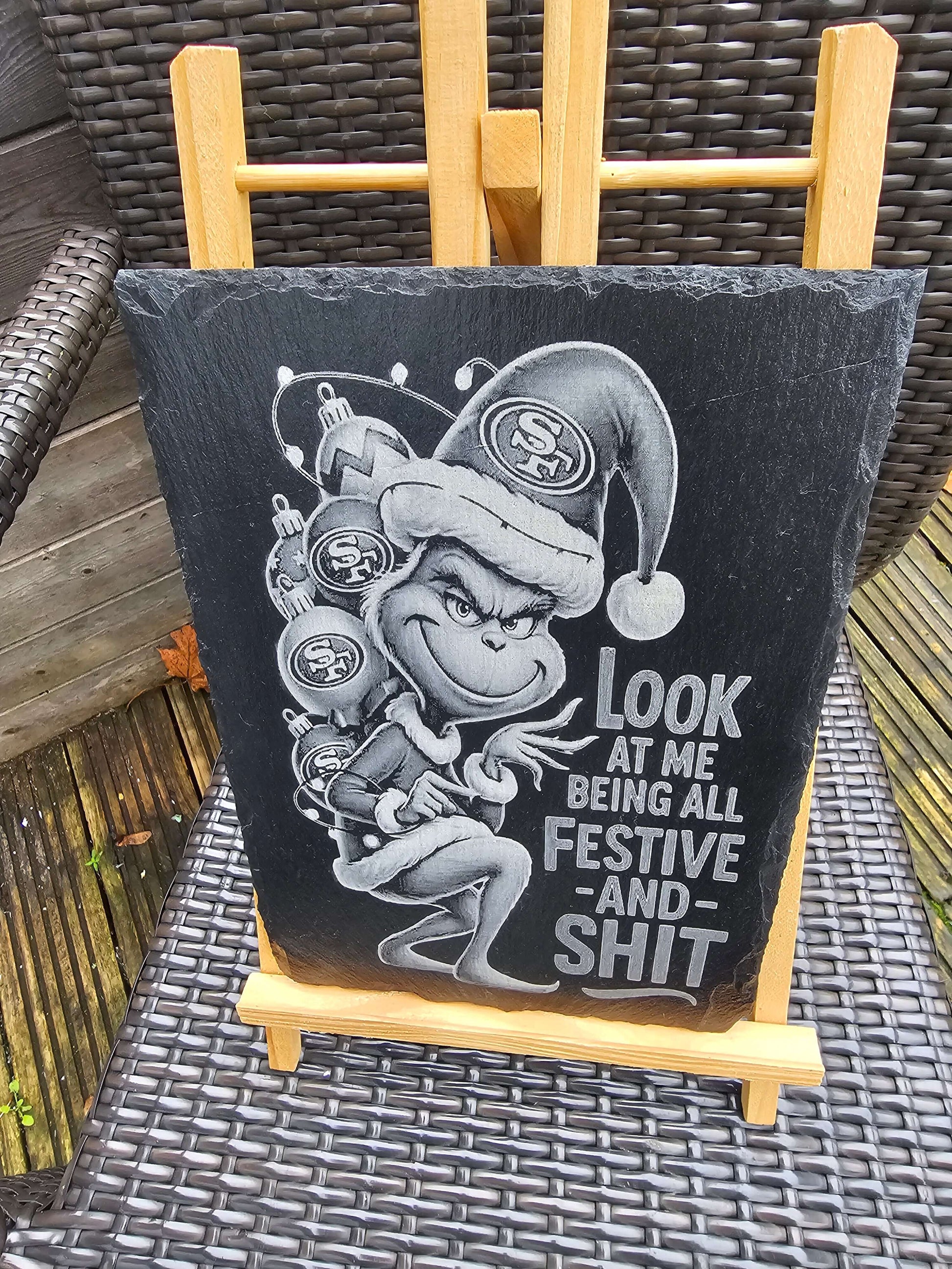 Slate Plaque LaserEngraved The Grinch Festive Creature Funny Xmas Gift