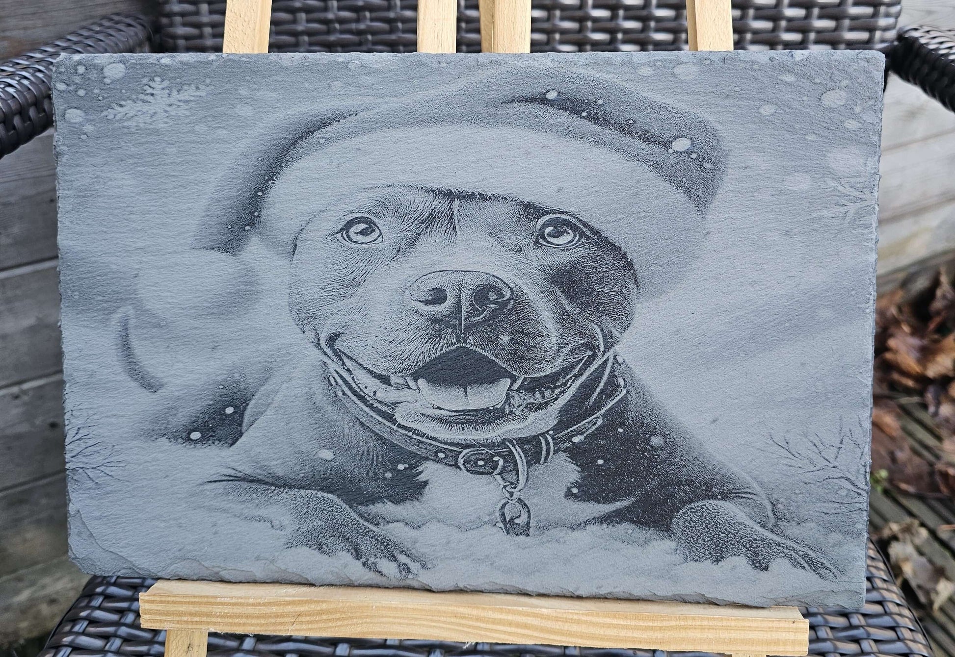 Slate Plaque Christmas Dog Engraved Slate Plaque – 30cm x 20cm