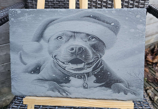 Slate Plaque Christmas Dog Engraved Slate Plaque – 30cm x 20cm