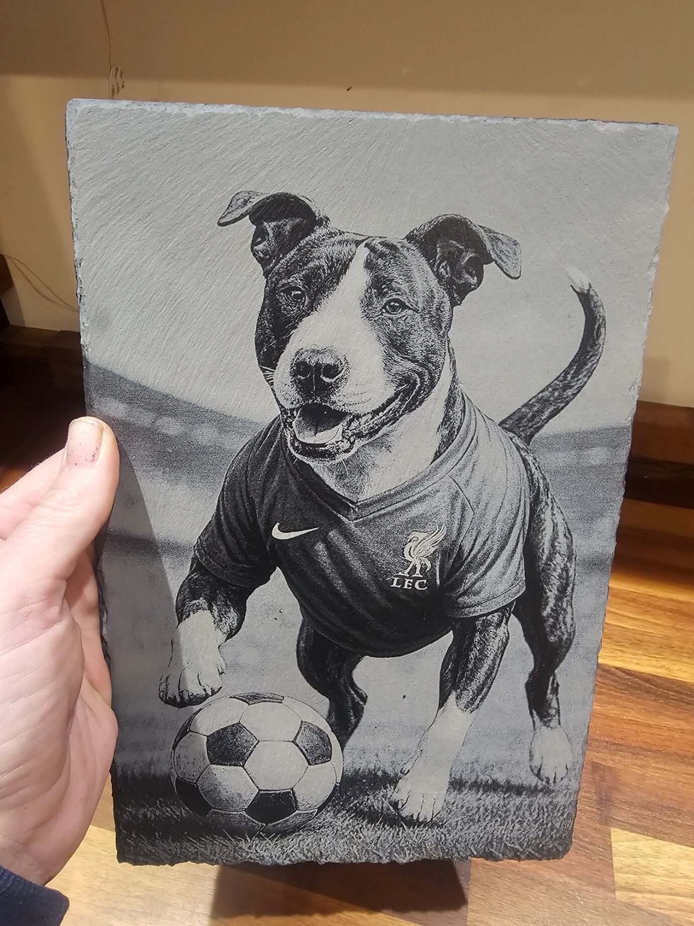 Slate Plaque Personalised Pet Football – 30cm x 20cm Custom Engraved