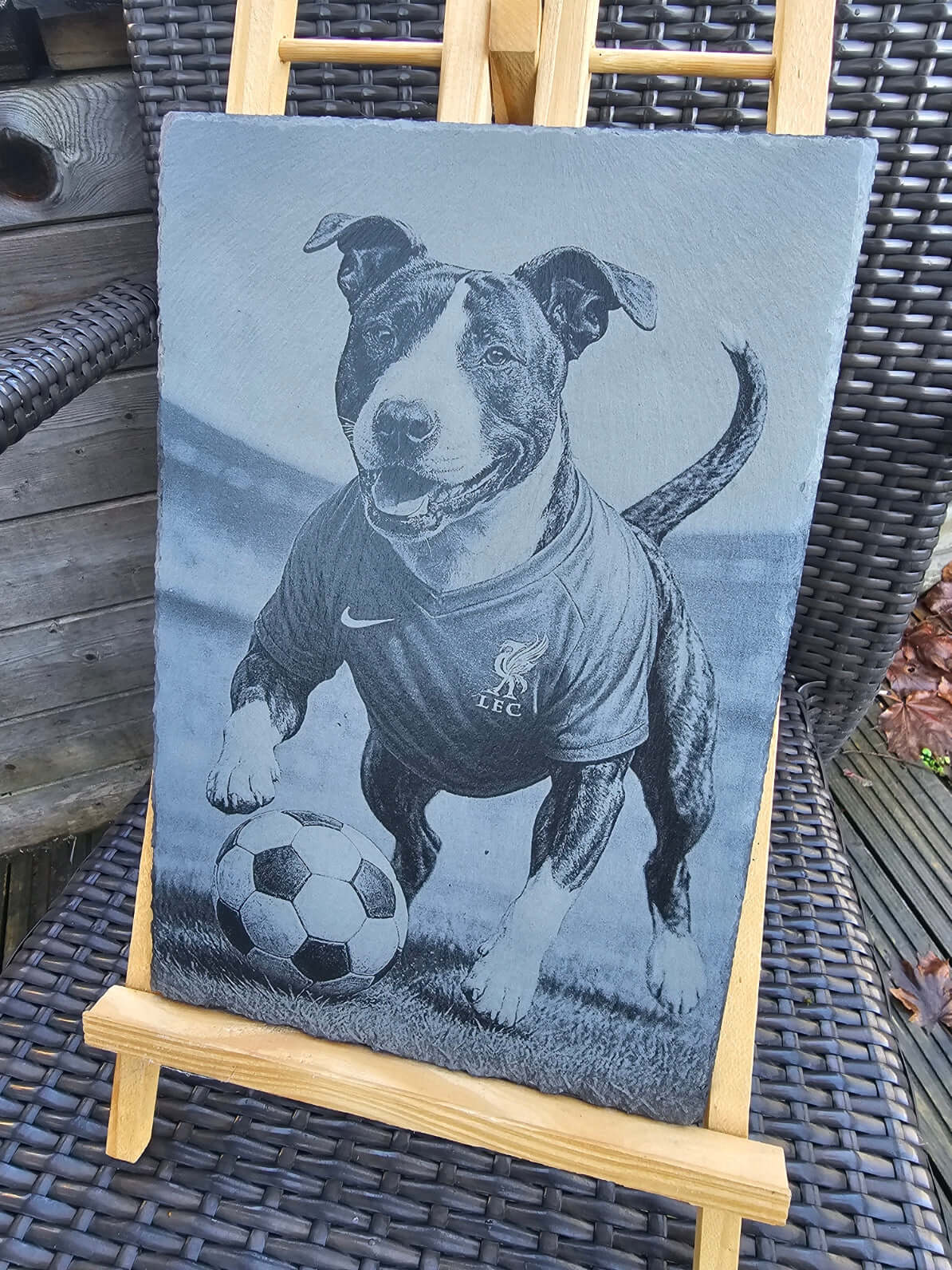 Slate Plaque Personalised Pet Football – 30cm x 20cm Custom Engraved