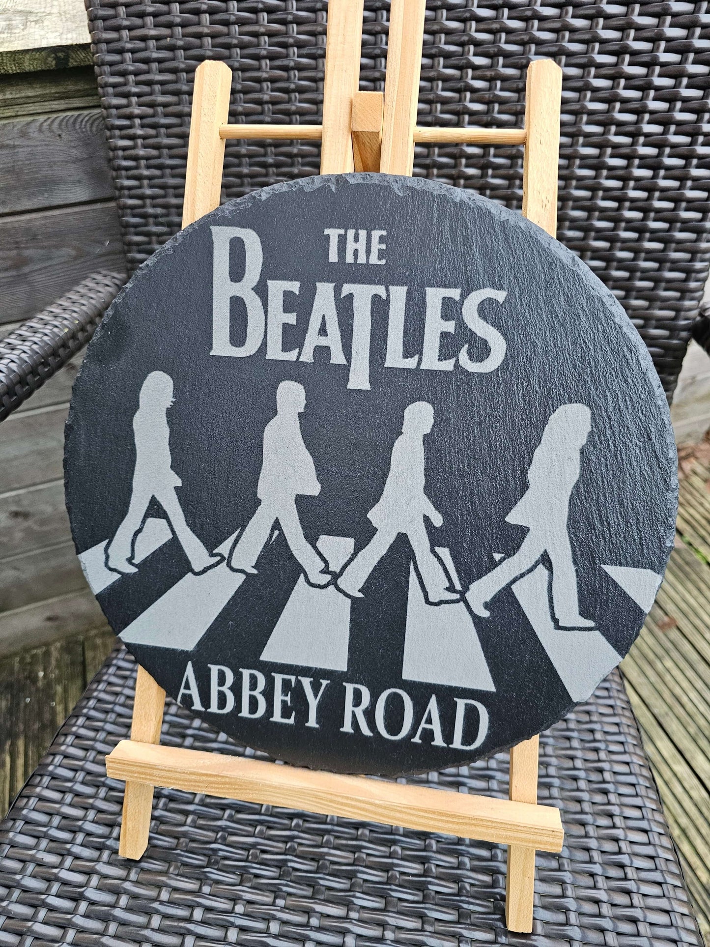 slate plaque 30cm Round Wall Art – Abbey Road Silhouette Design