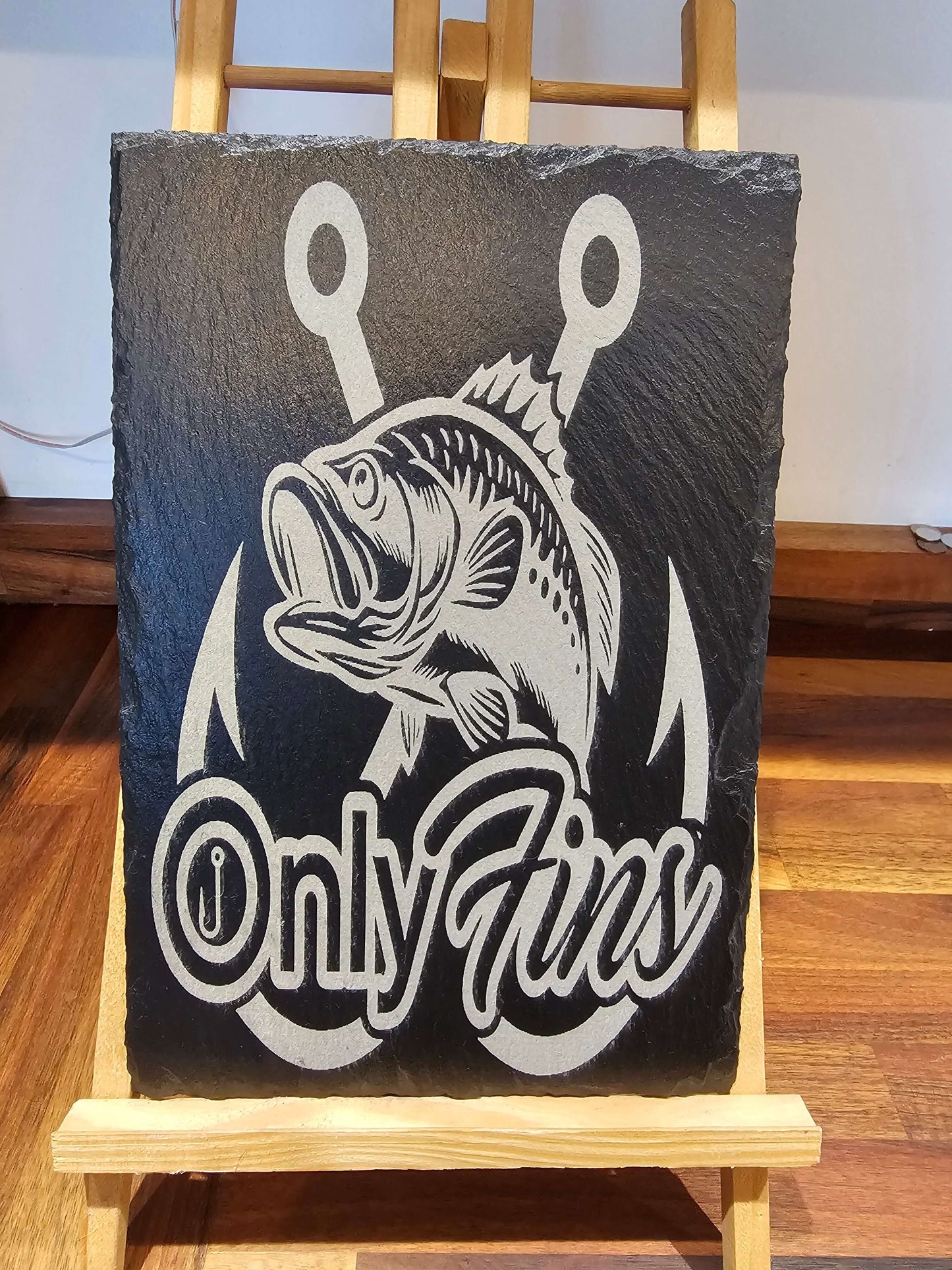 Slate Plaque OnlyFins Fishing Slate Sign – Laser Engraved Angler Gift