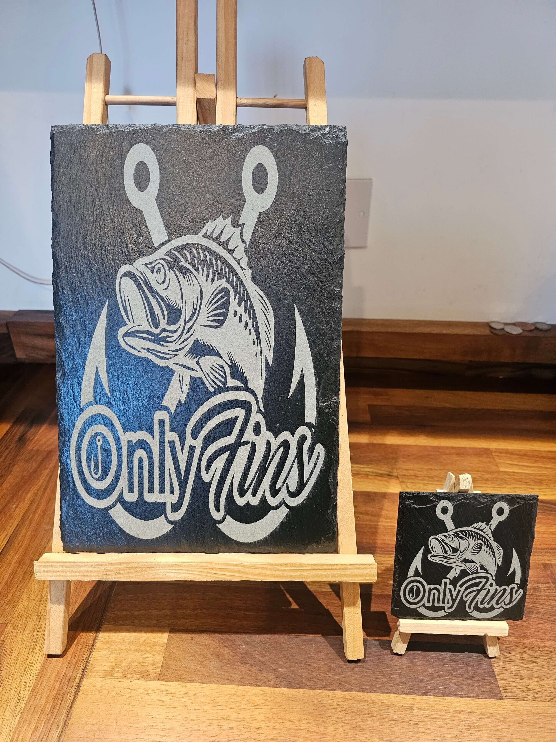 Slate Plaque OnlyFins Fishing Slate Sign – Laser Engraved Angler Gift