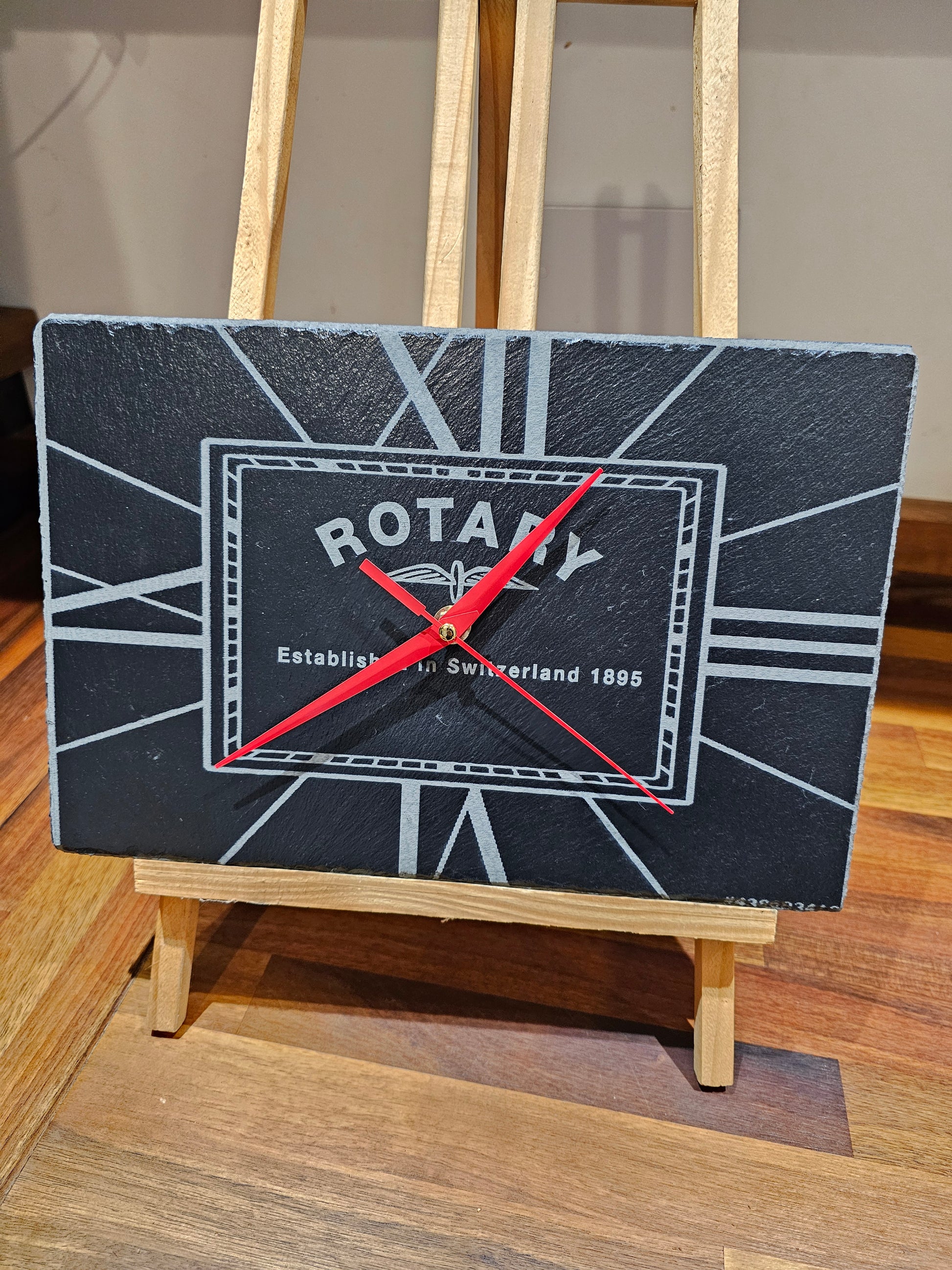 Engraved Slate Clock Rotary 30cm x 20cm | Silent Sweep Mechanism
