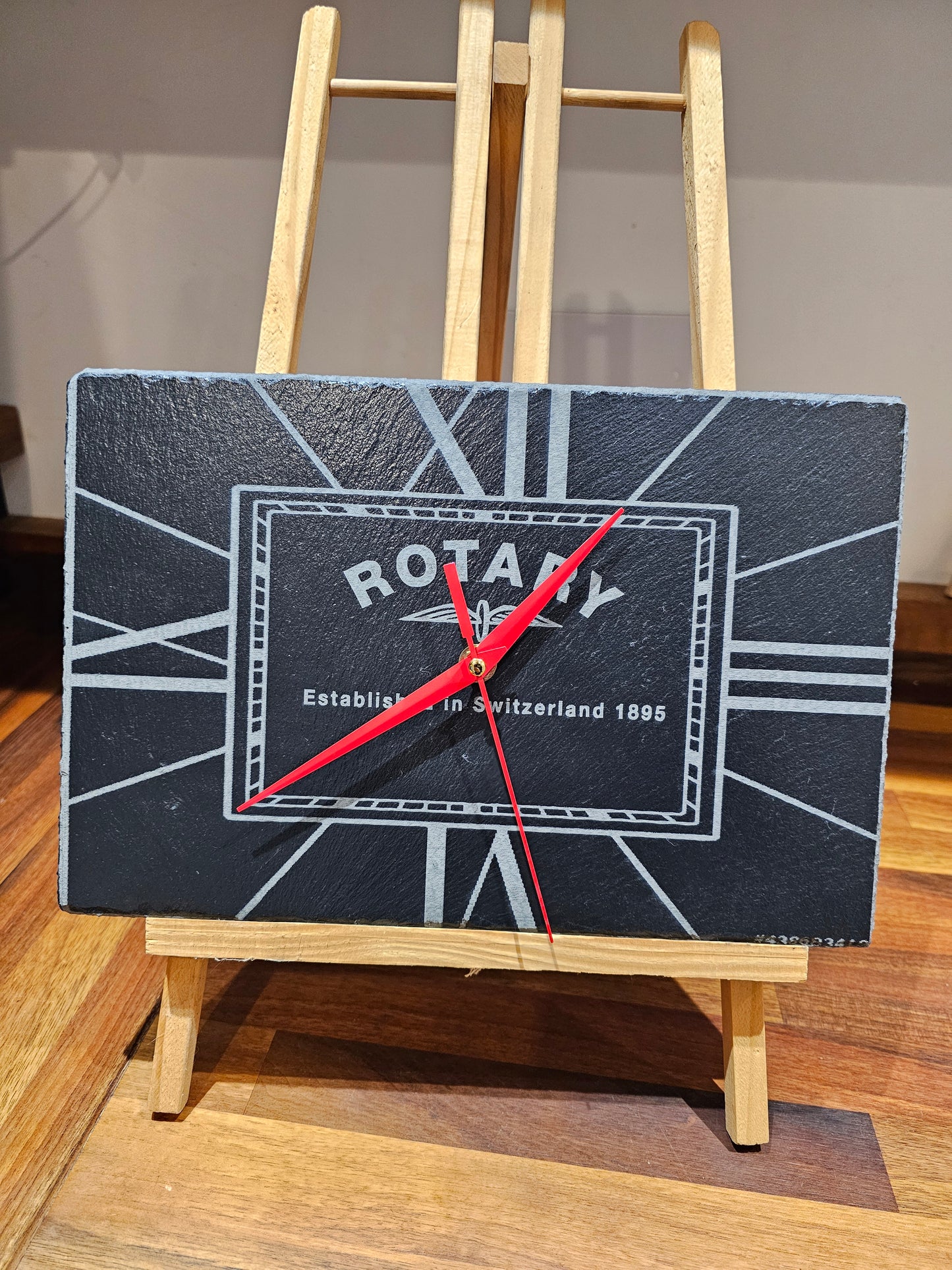 Engraved Slate Clock Rotary 30cm x 20cm | Silent Sweep Mechanism