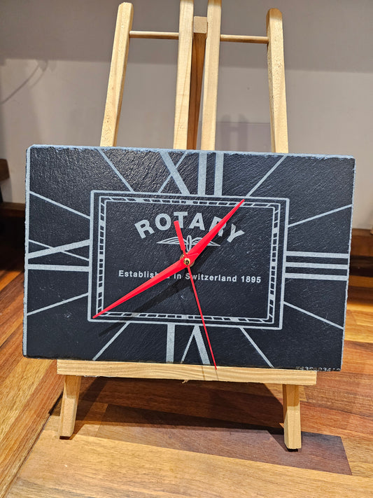 Engraved Slate Clock Rotary 30cm x 20cm | Silent Sweep Mechanism