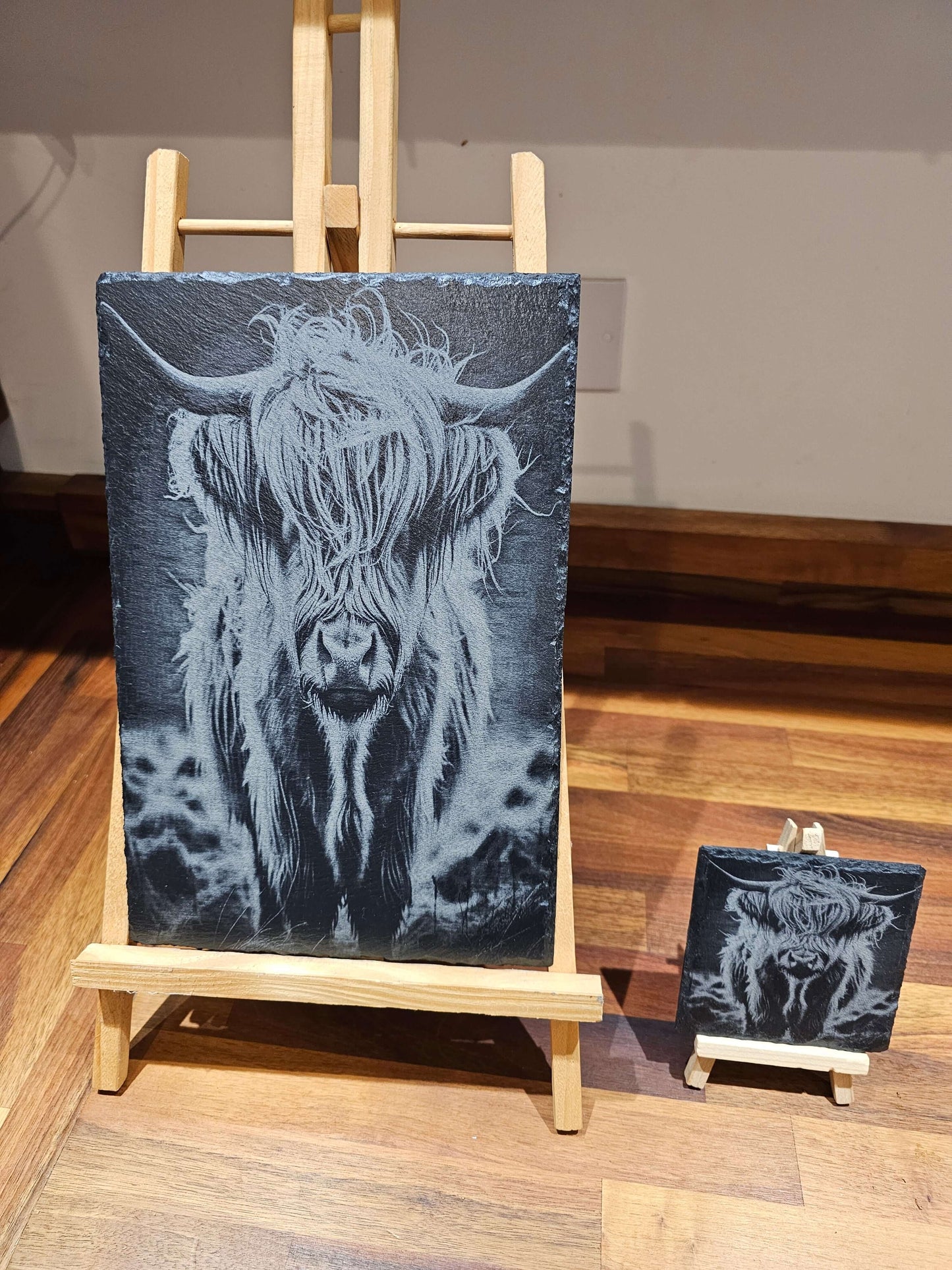 Slate Plaque Highland Cow Laser Engraved Slate Wall Art – 30cm x 20cm