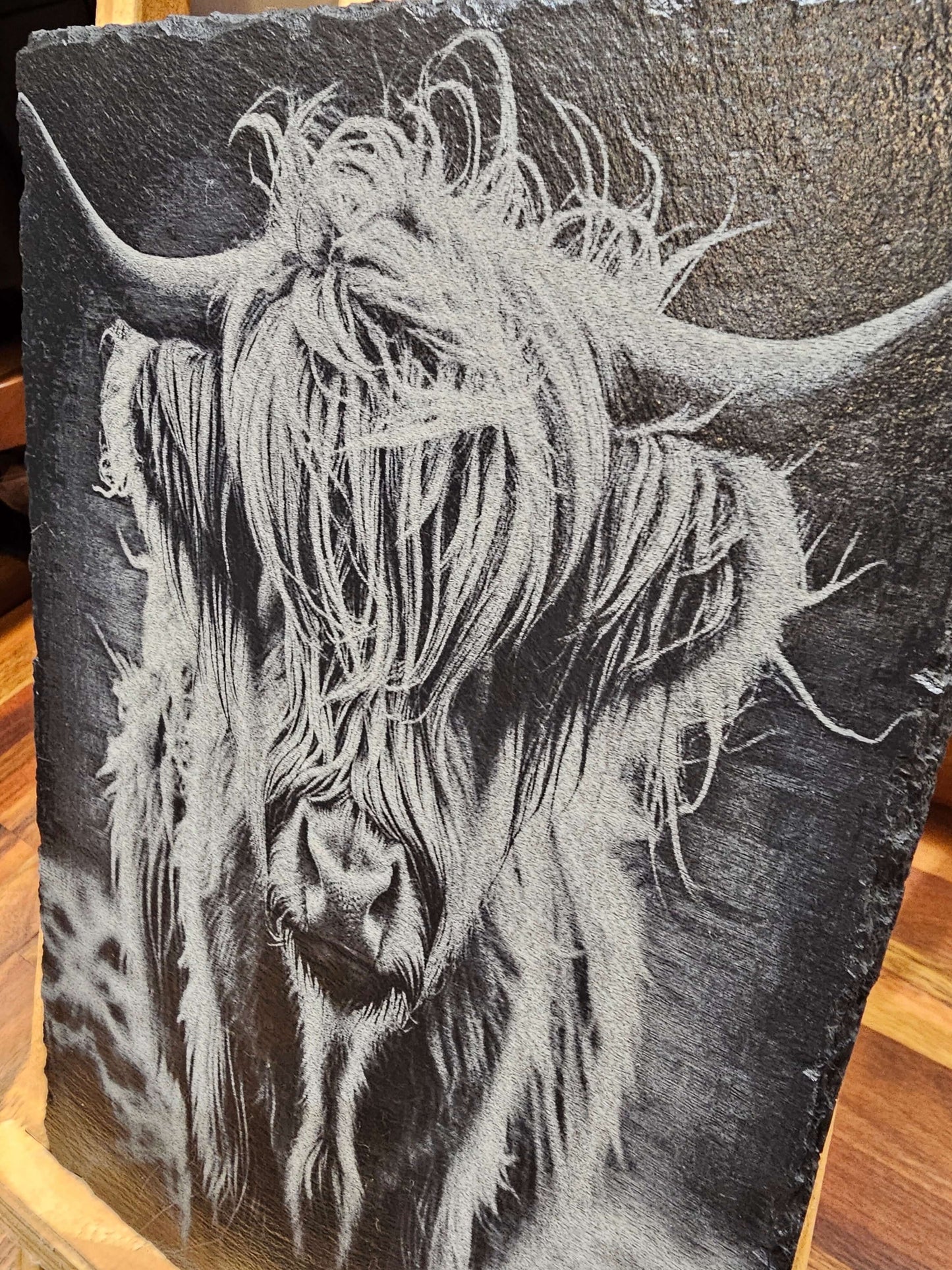 Slate Plaque Highland Cow Laser Engraved Slate Wall Art – 30cm x 20cm