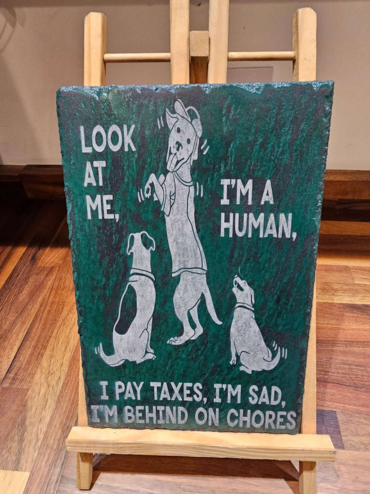 Slate Plaque “Funny Dog Slate Plaque – 30cm x 20cm