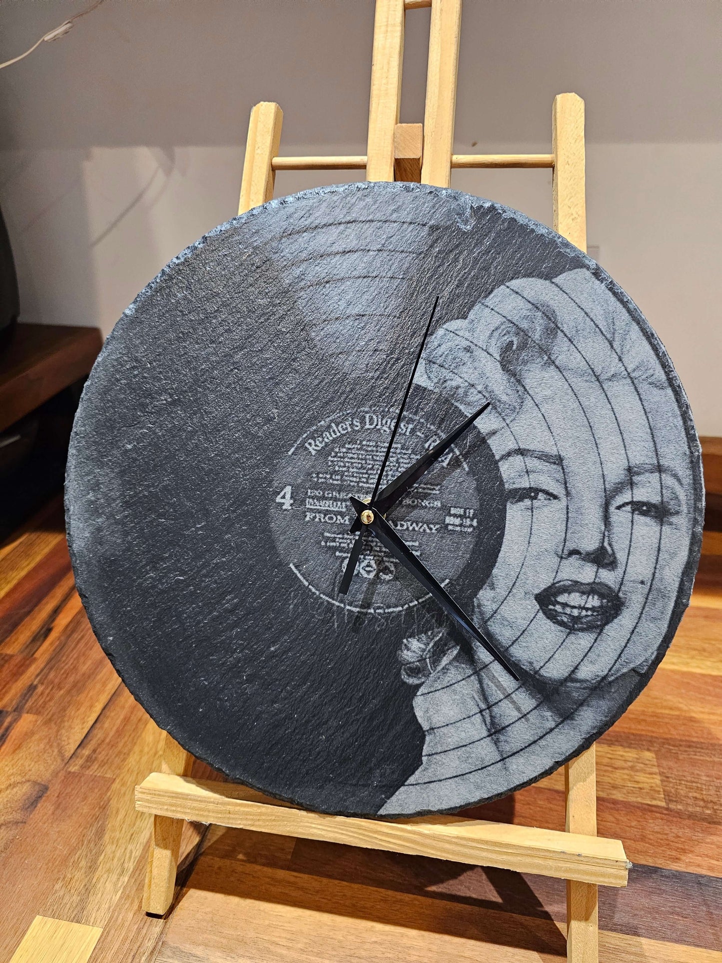 Marilyn Monroe Vinyl Record Style Slate Clock 30cm Handmade