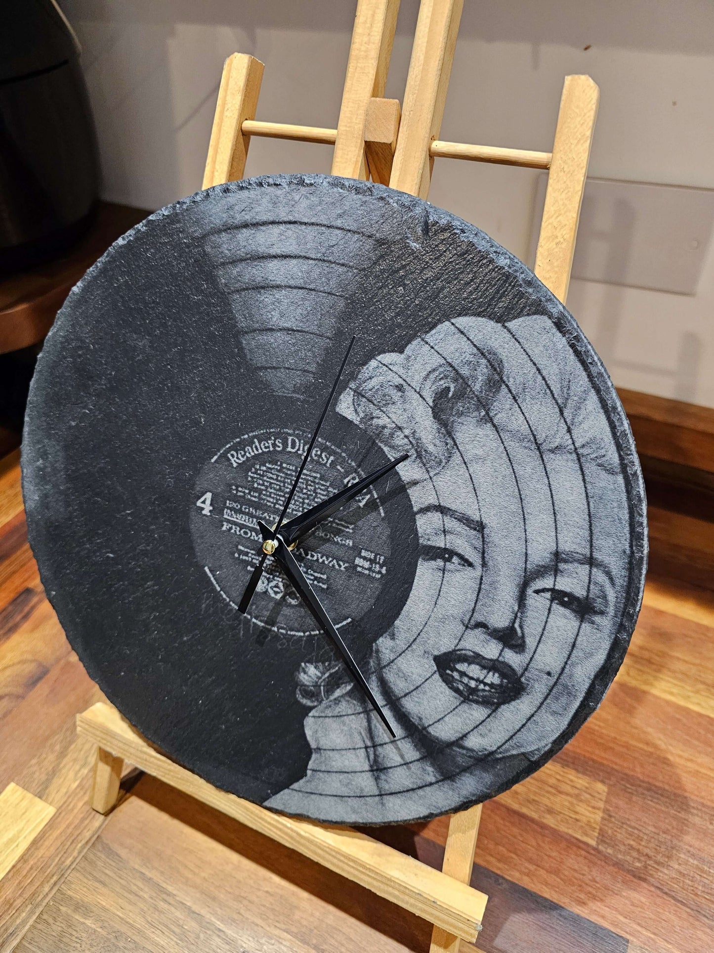Marilyn Monroe Vinyl Record Style Slate Clock 30cm Handmade
