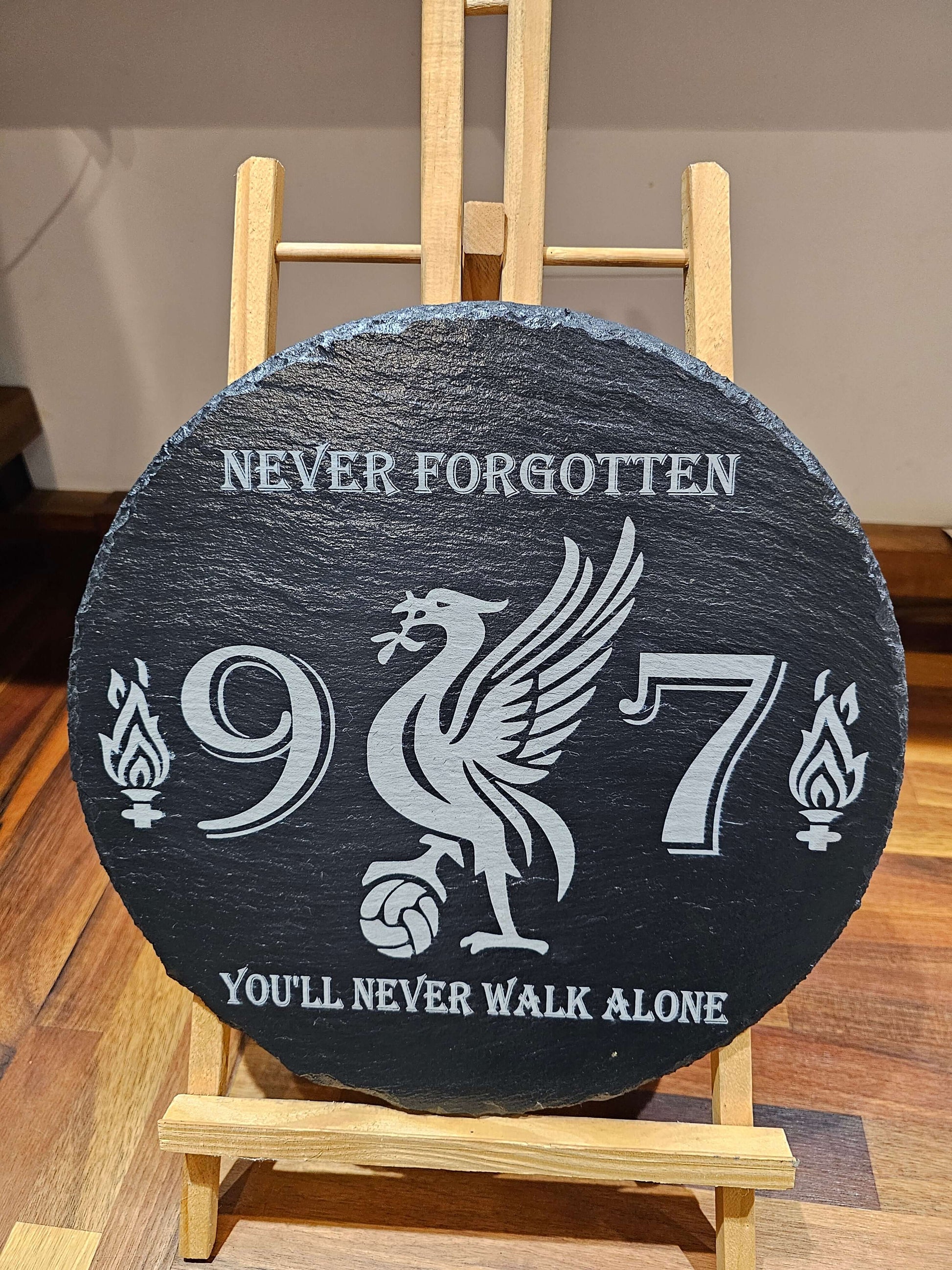 slate plaque Hillsborough Remembrance – 30cm Round – “Never Forgotten