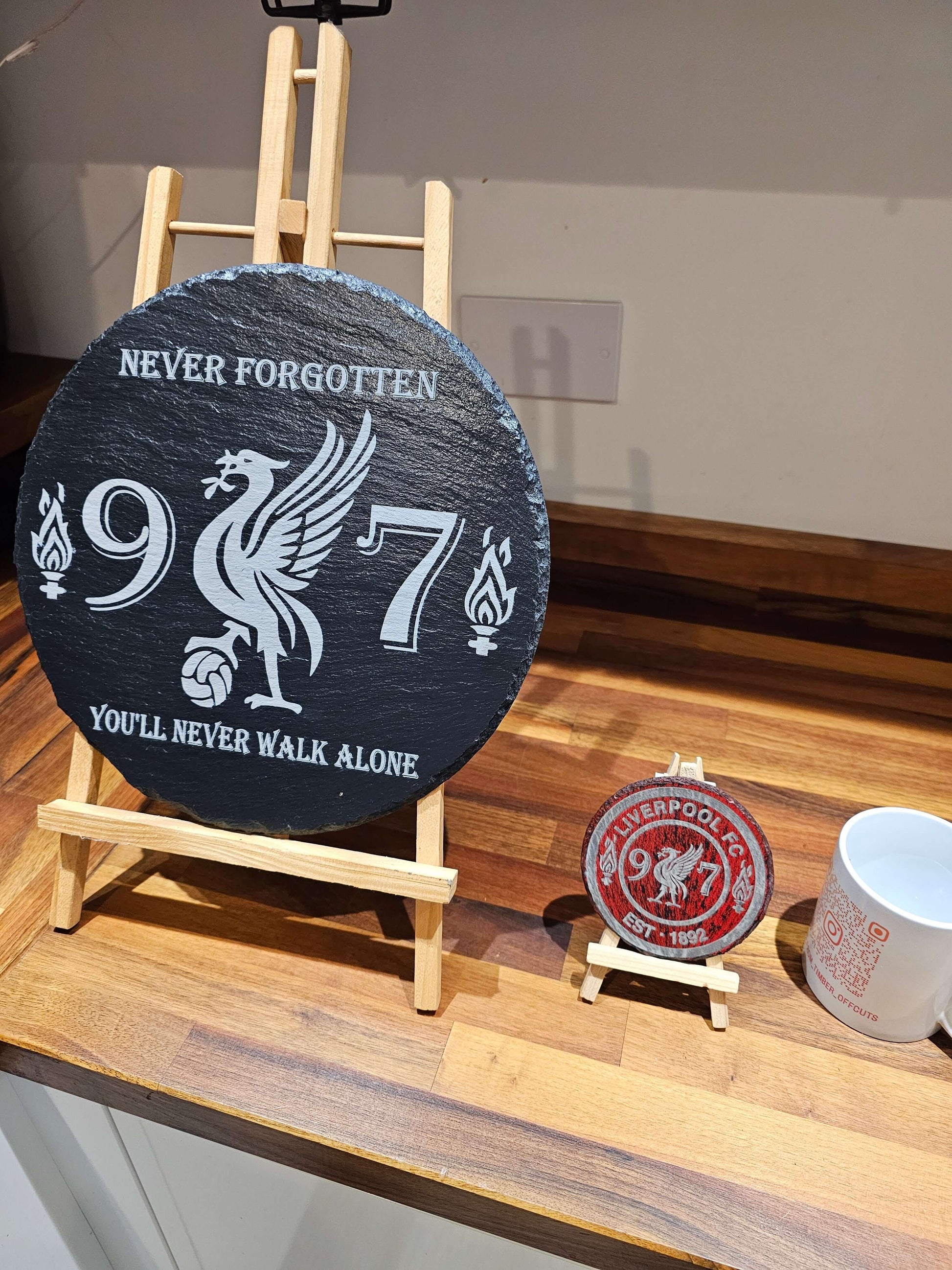 slate plaque Hillsborough Remembrance – 30cm Round – “Never Forgotten