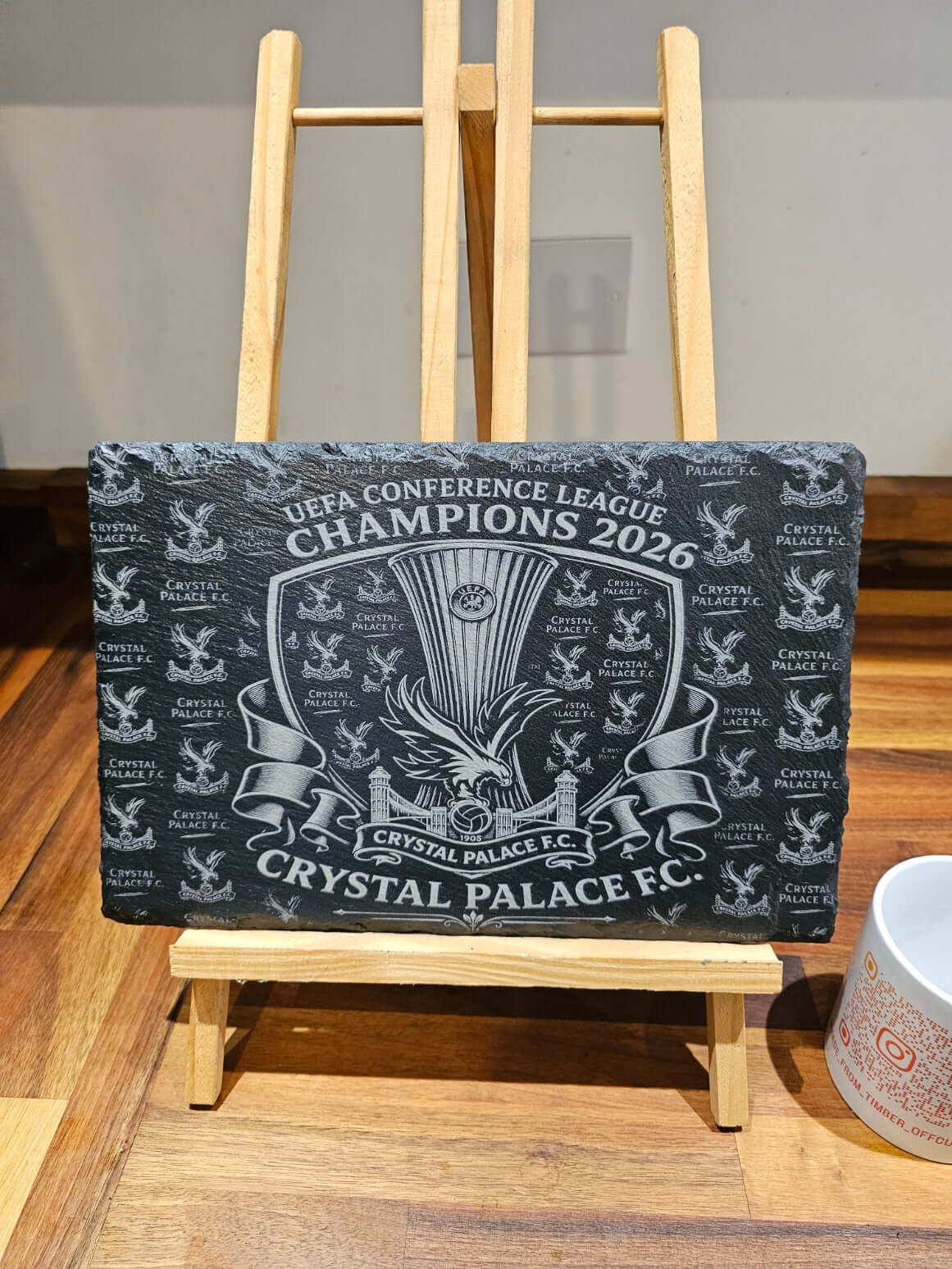 Crystal Palace UEFA Conference League Champions 2026 slate plaque featuring engraved trophy and crest