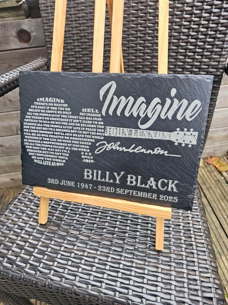 Slate plaque John Lennon “Imagine” Memorial Personalised Tribute Sign