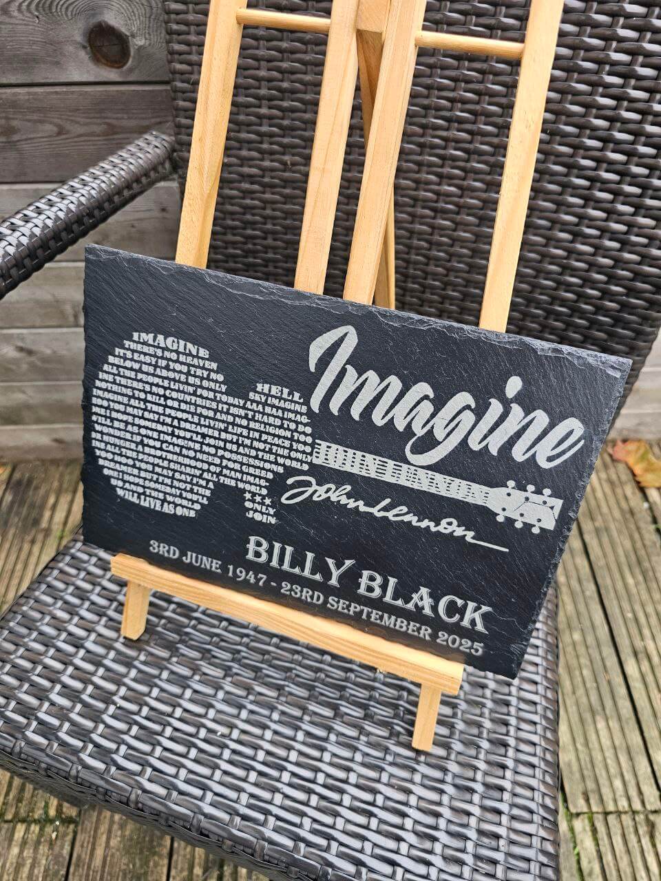 Slate plaque John Lennon “Imagine” Memorial Personalised Tribute Sign