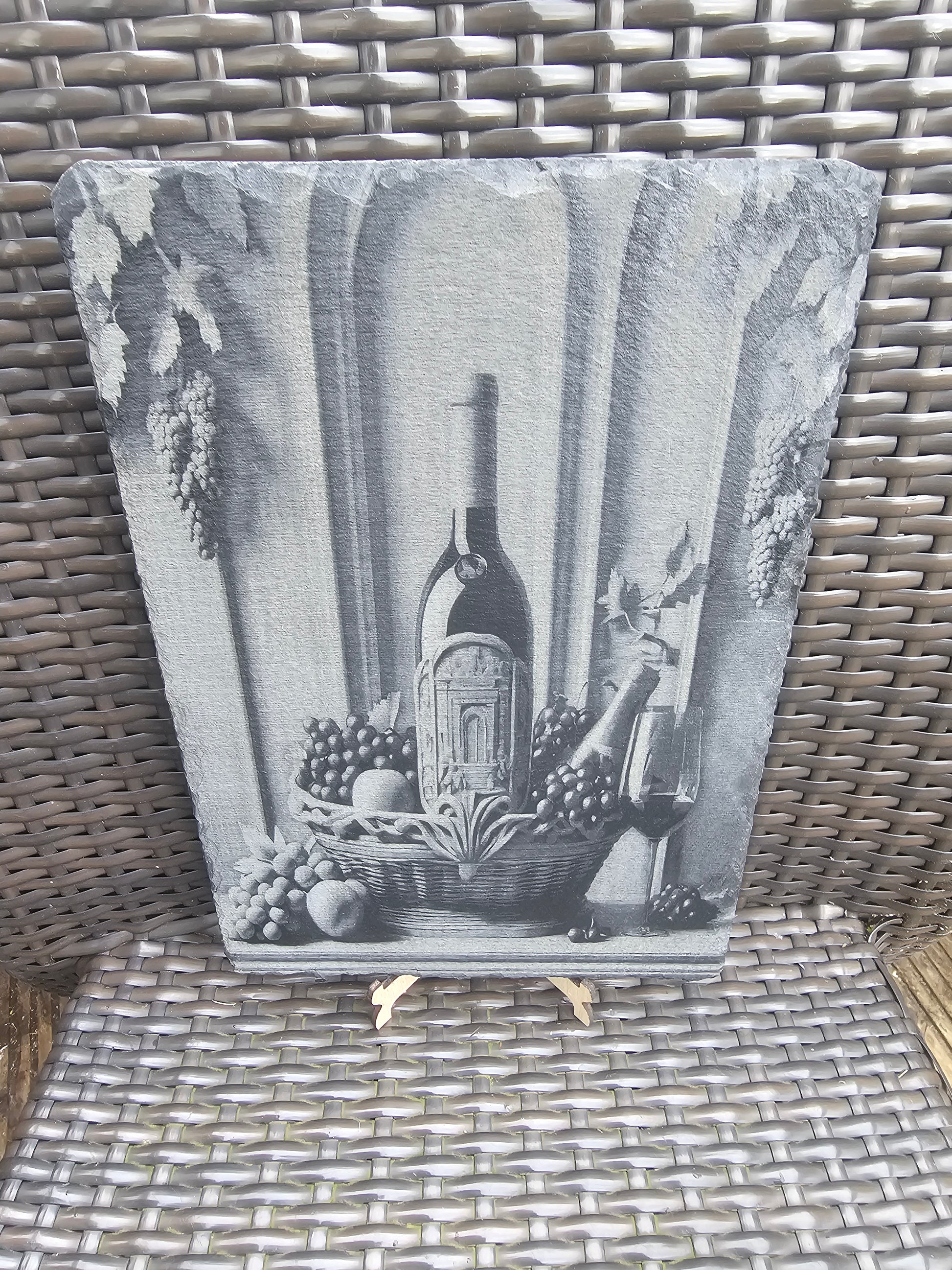 slate Wine Still Life Art – Laser Engraved Rustic Kitchen or Bar Decor