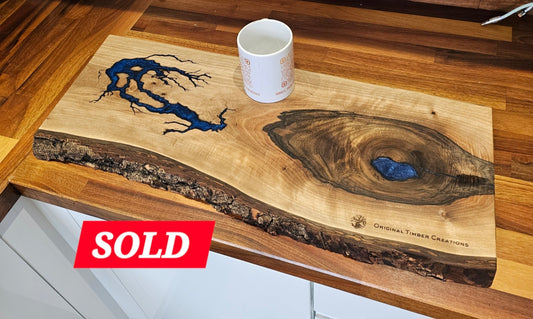 SOLD! chopping board Large Olive Wood & Blue Epoxy Resin