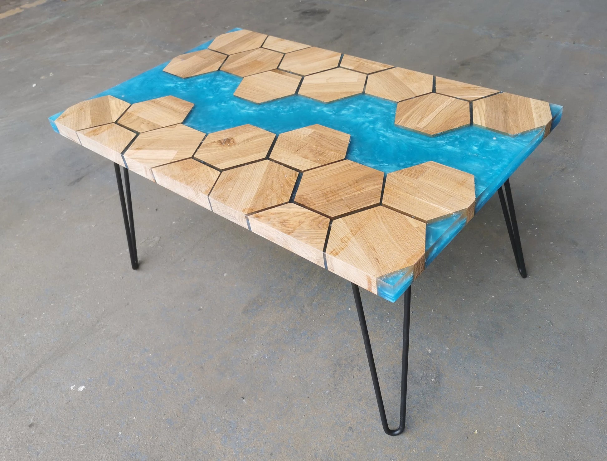 table Hexagon Epoxy River Coffee Table – Modern Wood & Resin Furniture
