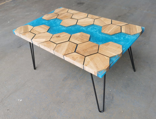 table Hexagon Epoxy River Coffee Table – Modern Wood & Resin Furniture