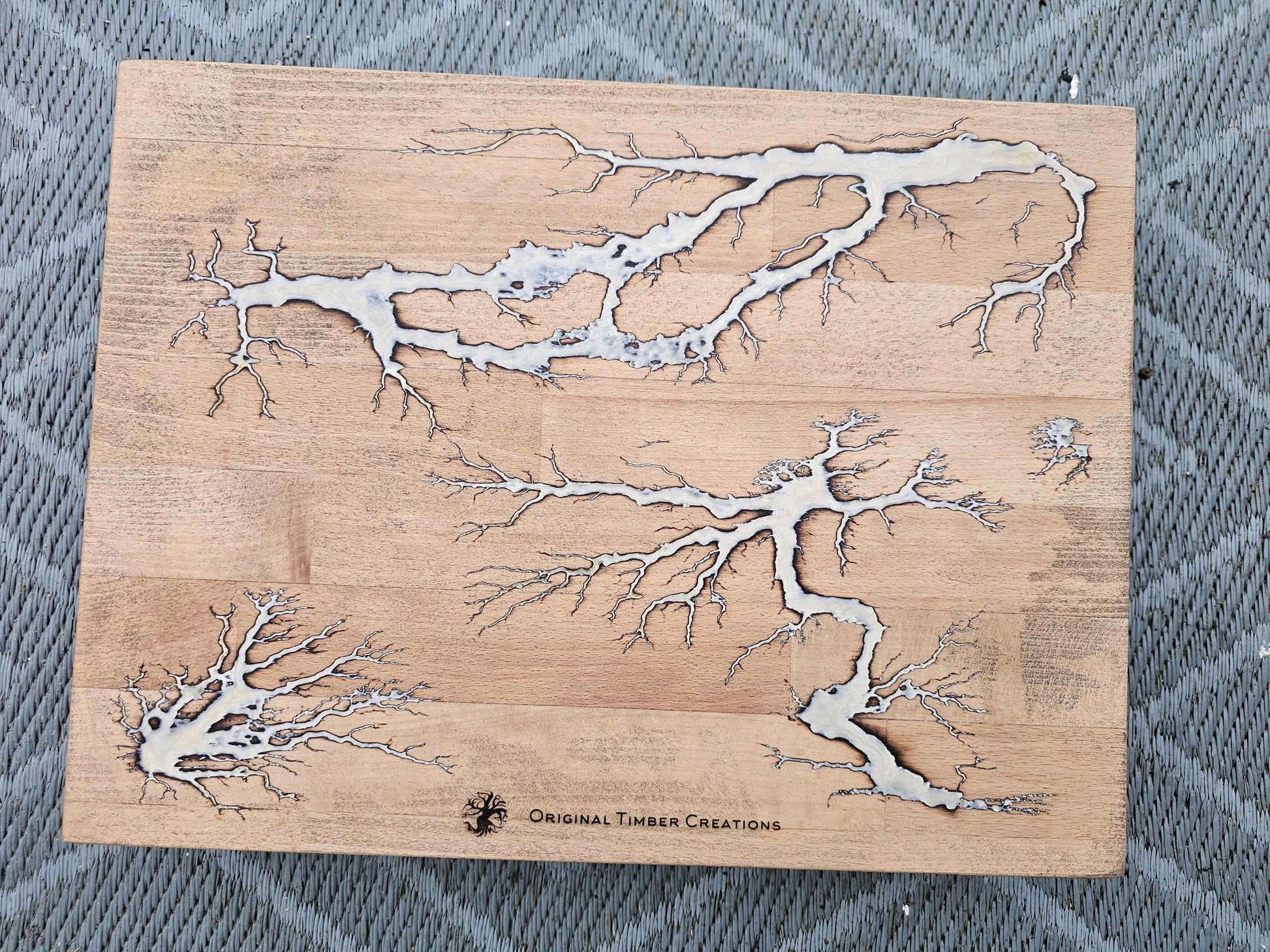 chopping board White Epoxy Fractal Burned Wood | 400x300x40mm